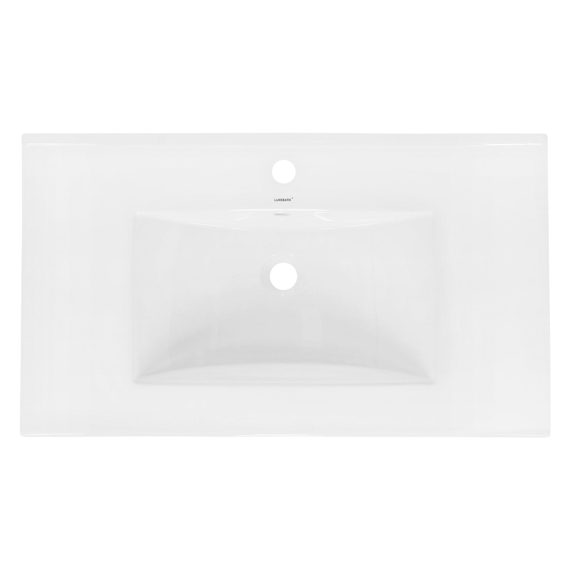 A white sink from above, with a central hole.