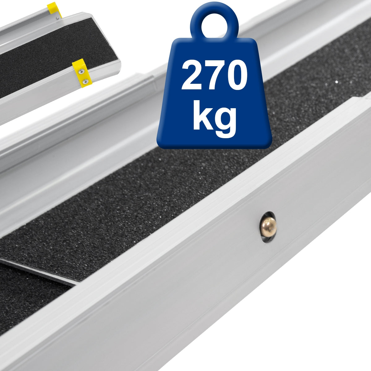 Detailweergave van een aluminiumhelling met een draagvermogen van 270 kg.
