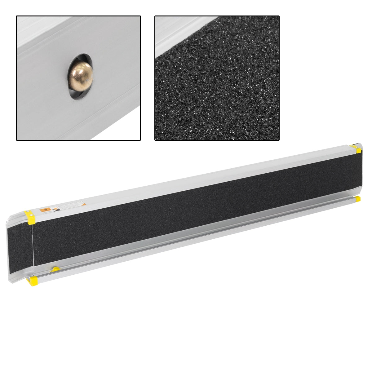 Een zwarte, antislipband in een aluminium frame.