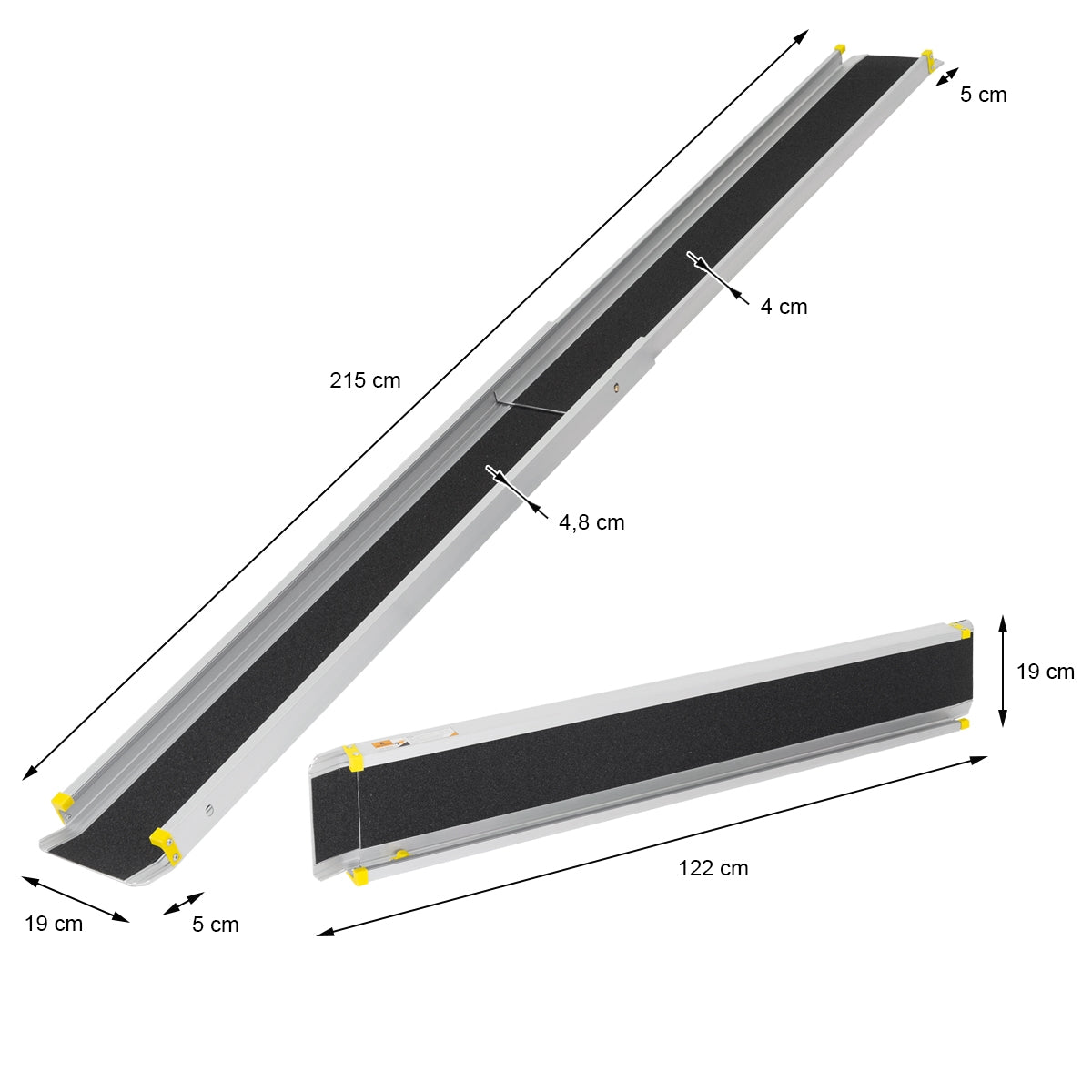 Aluminium helling met antislipoppervlak, twee lengtes.