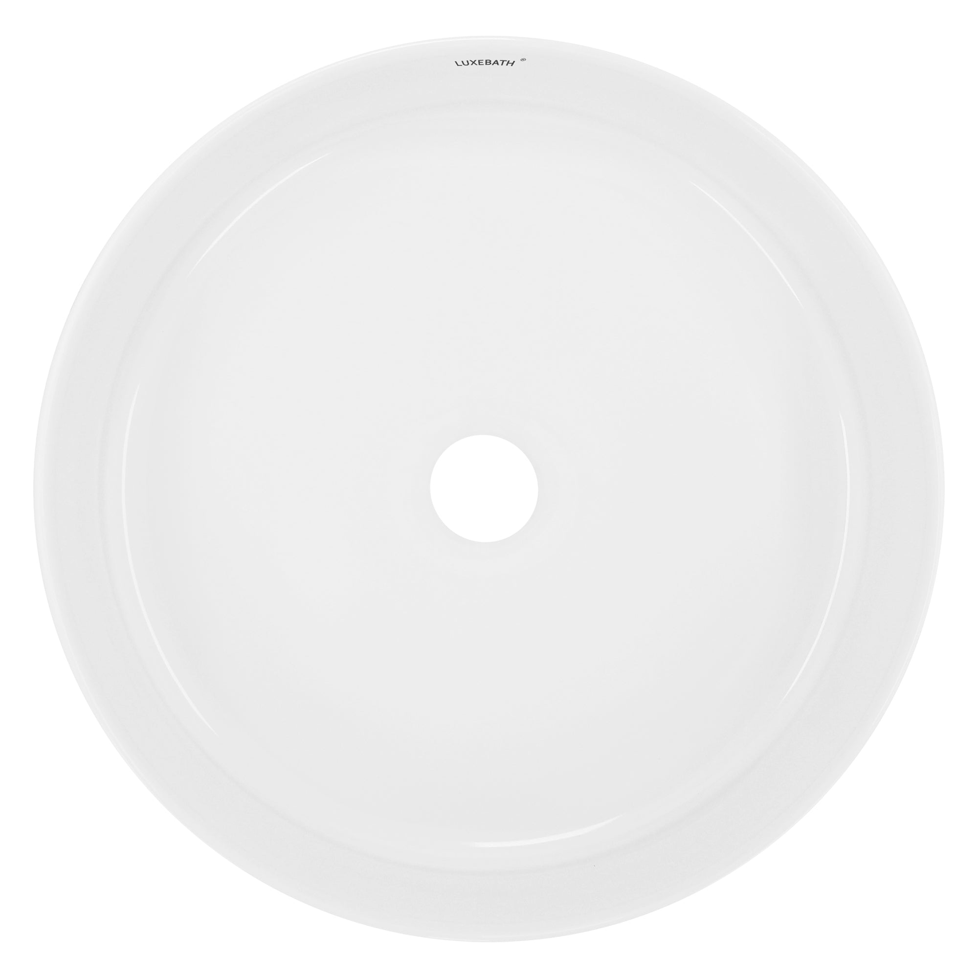 Top view of a round sink with a central drain.