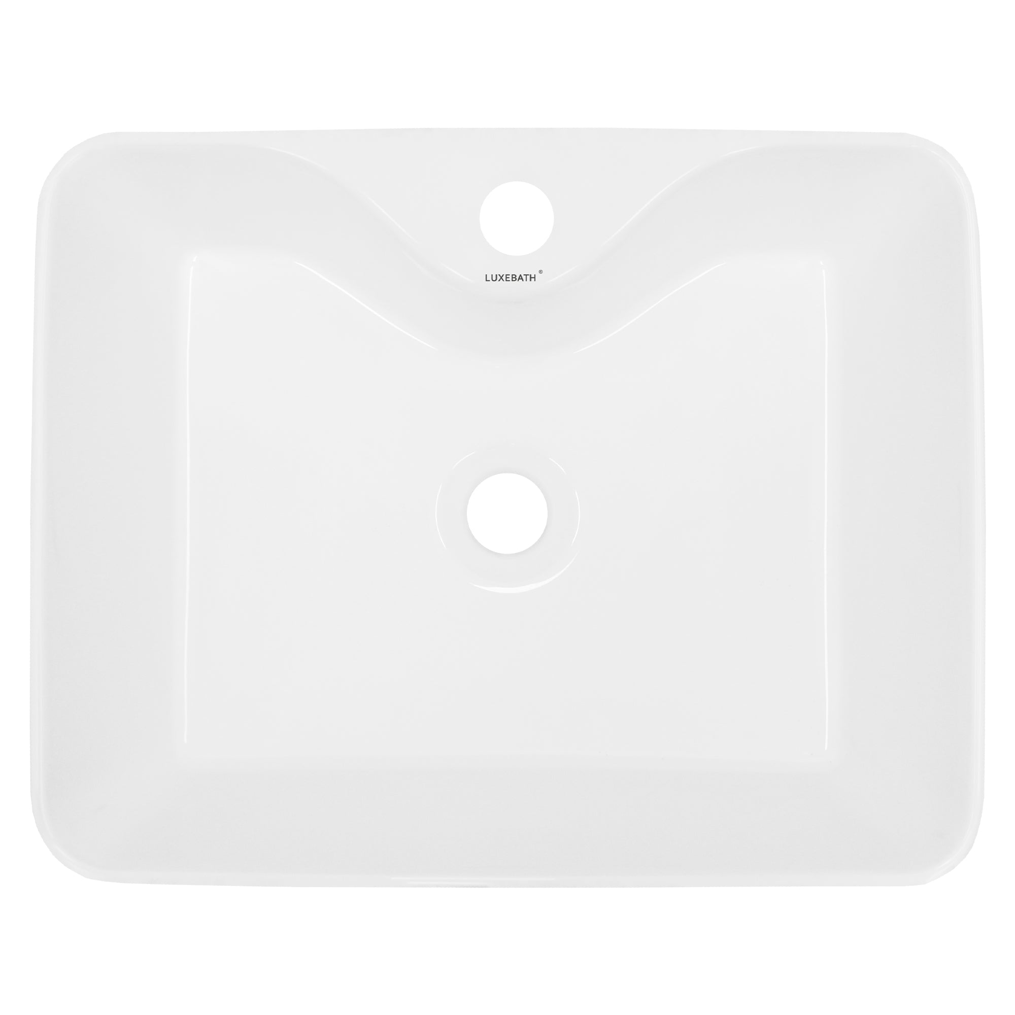 Vue de dessus d'un lavabo rectangulaire blanc.
