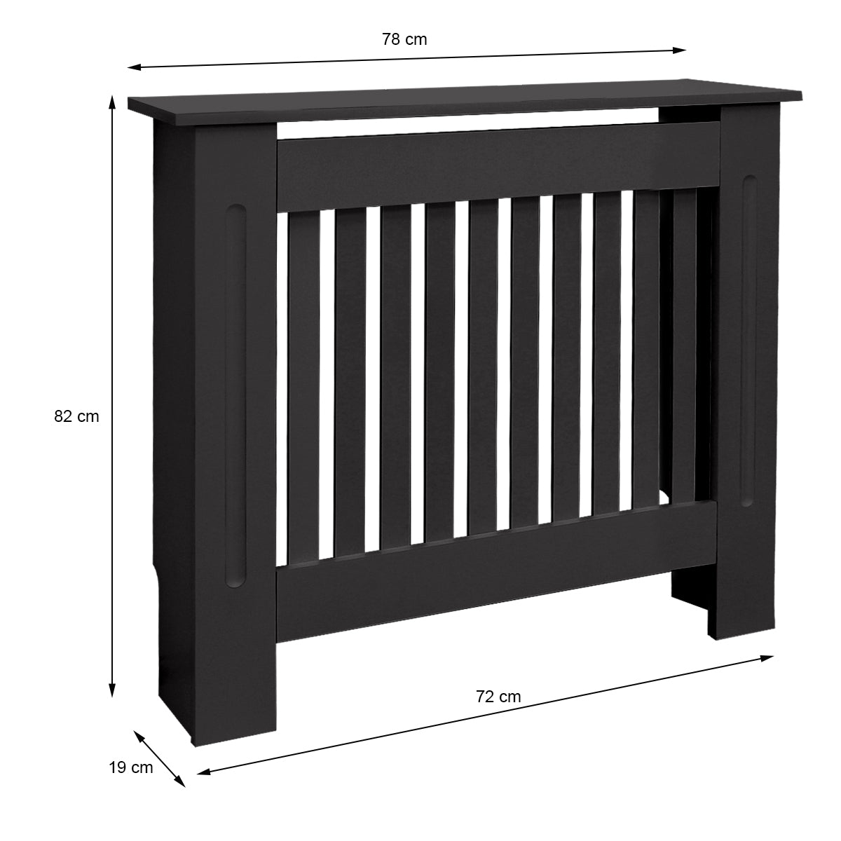 Habillage de radiateur noir avec des lamelles verticales.