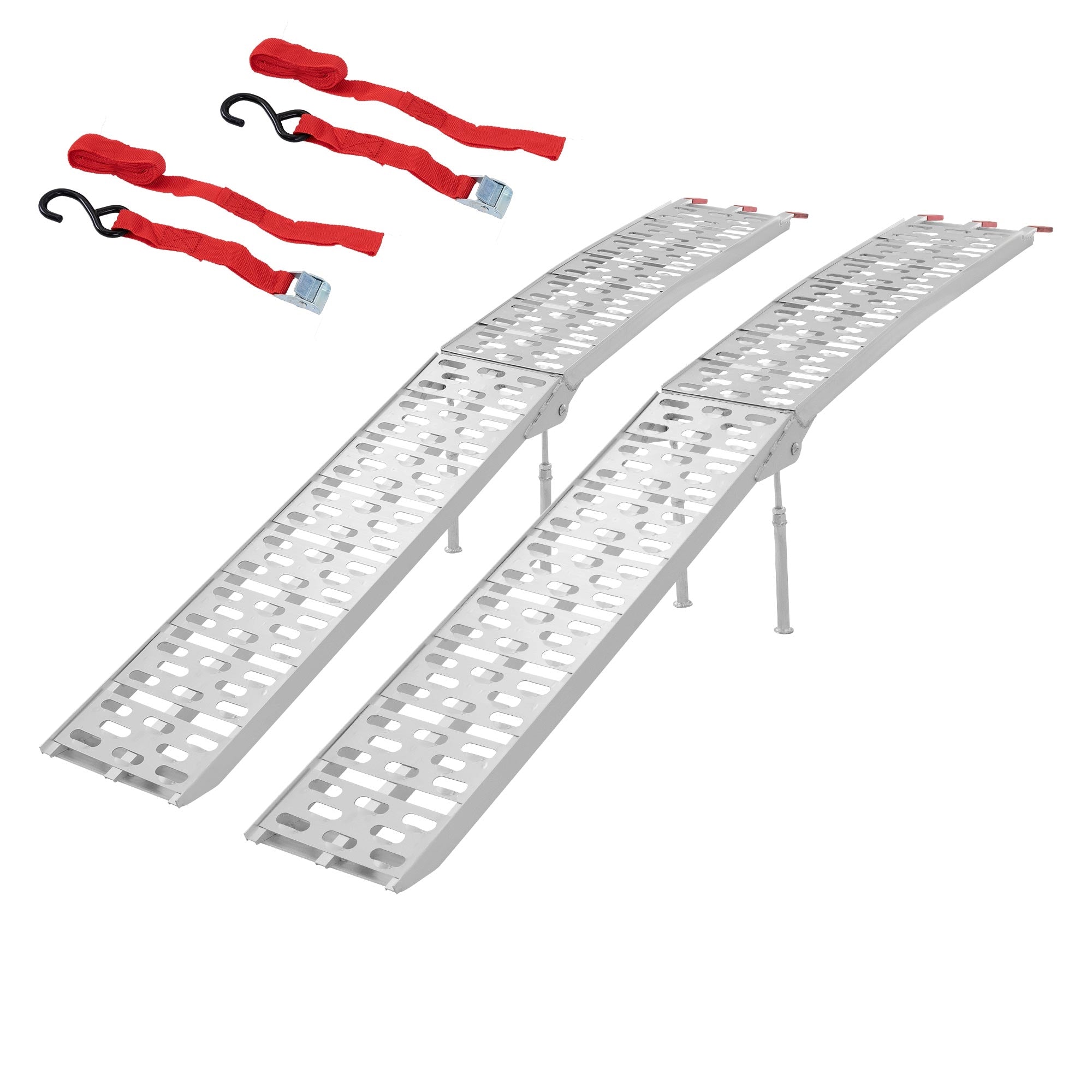 Deux rampes en aluminium avec des sangles rouges pour la sécurité.