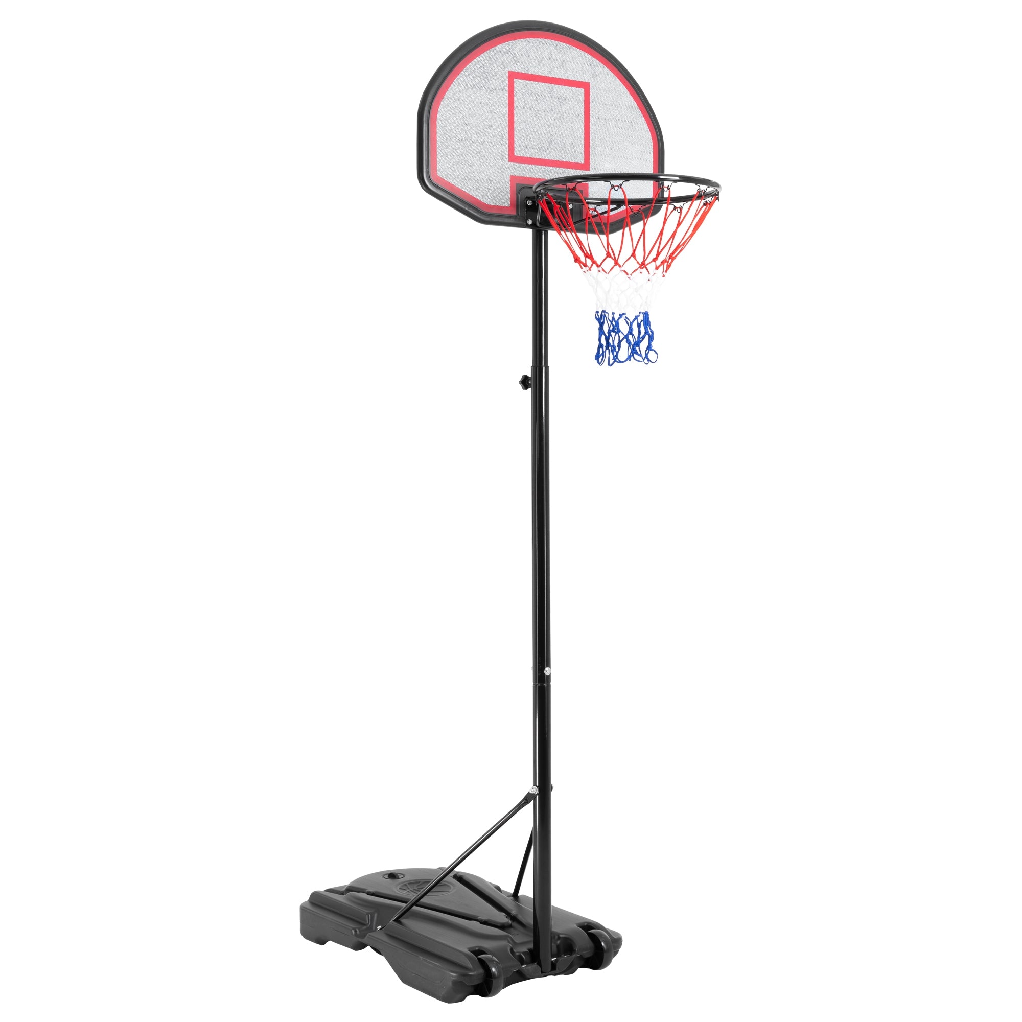 Canasta de baloncesto con red sobre una base estable.
