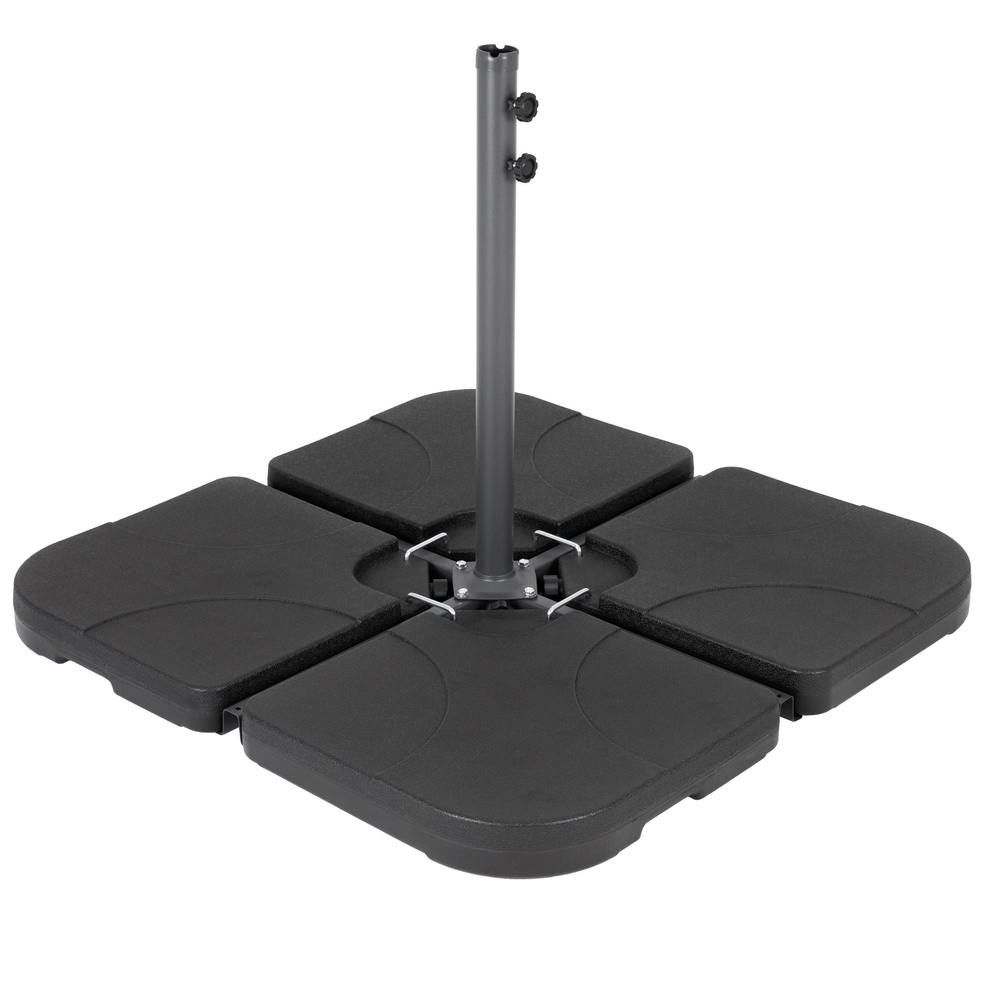 Schwarzer Standfuß mit vier quadratischen Platten.