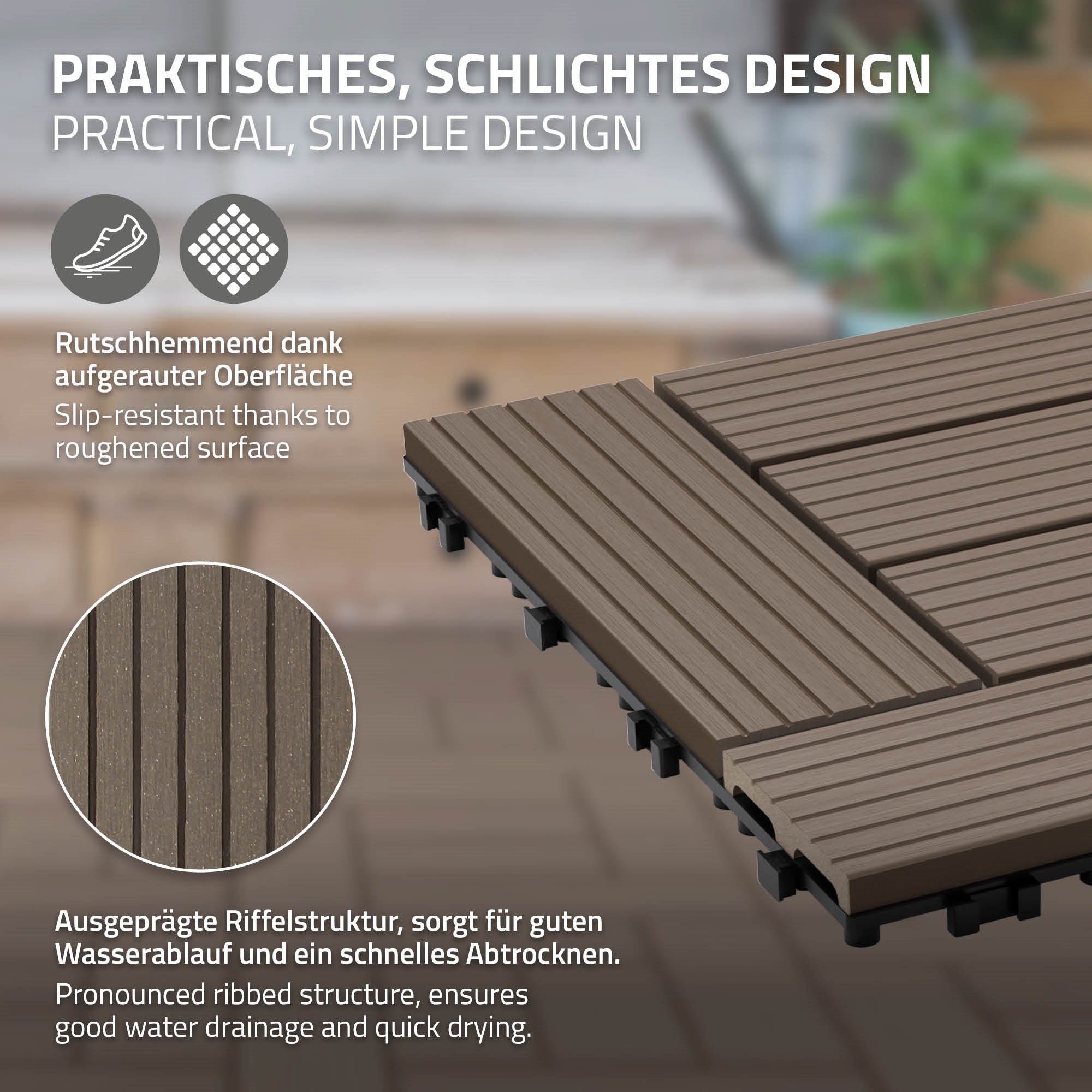 Grafiikka liukastumisenestomuotoilusta laattojen kanssa, näyttää pinnan rakenteen.