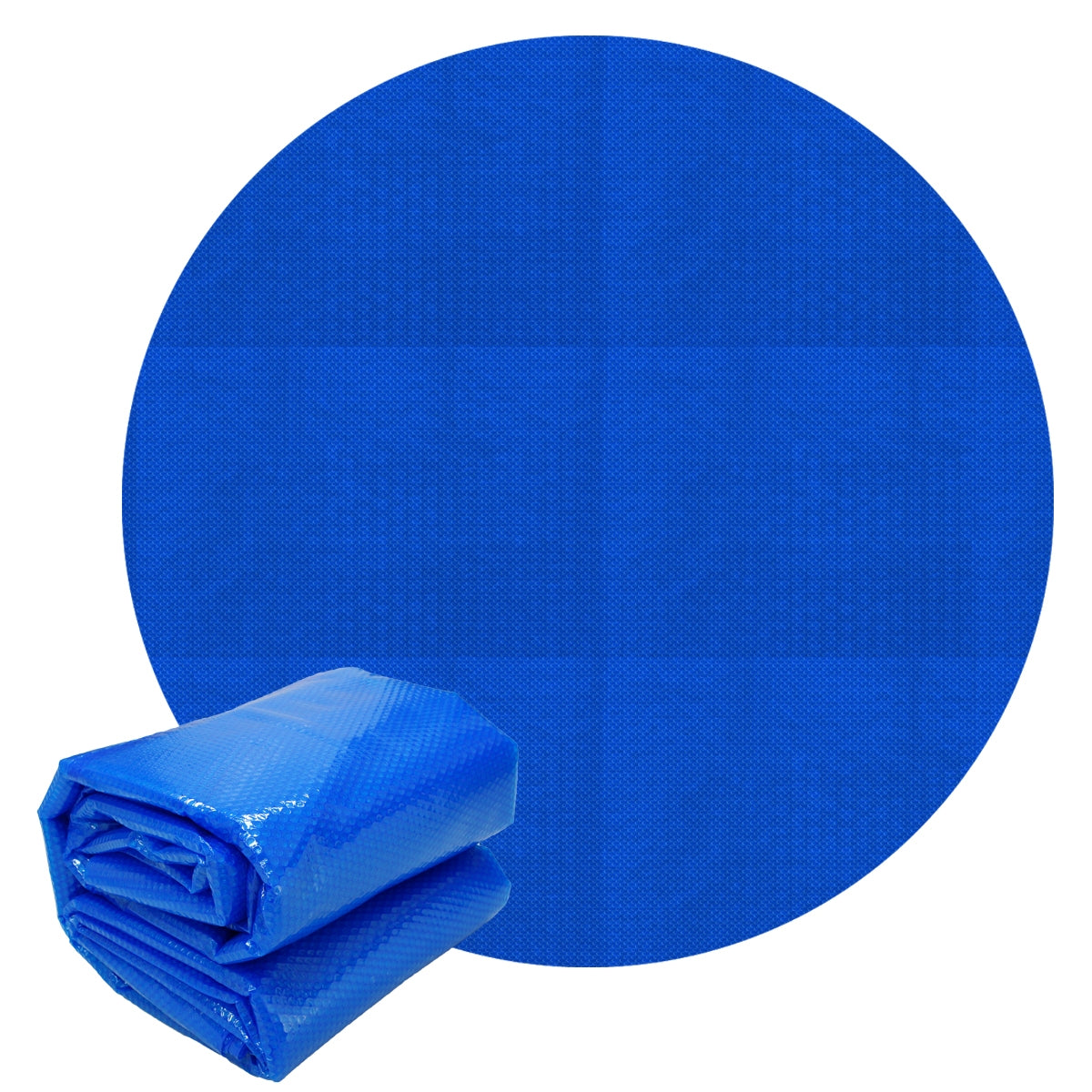 Modrý kulatý textil a přeložená modrá plachta.