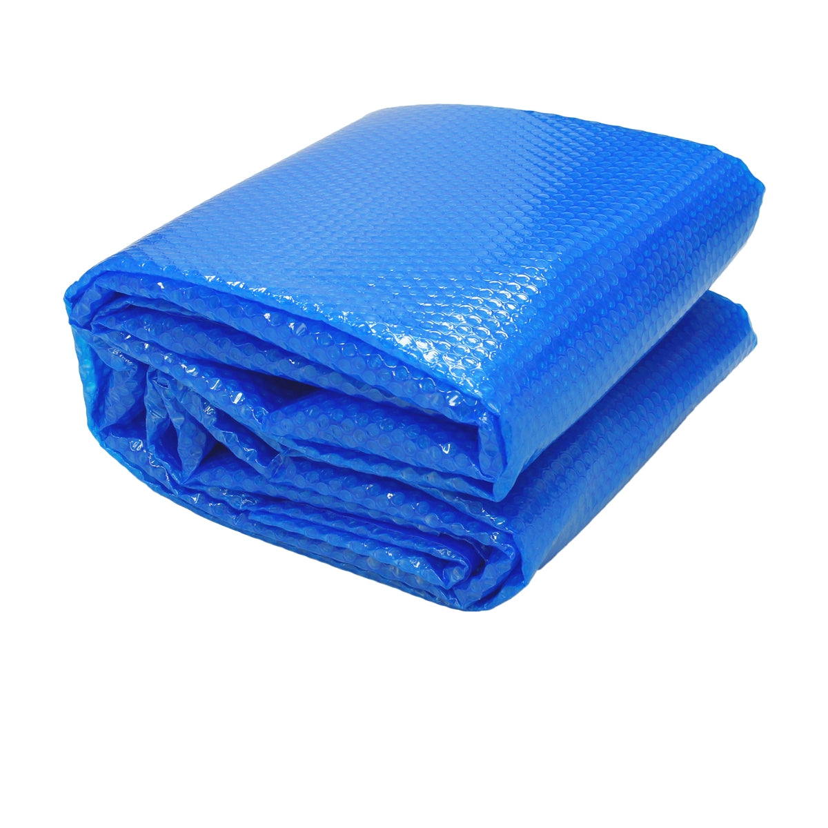 Ein gefalteter, blauer Planenstoff liegt auf einer weißen Fläche.