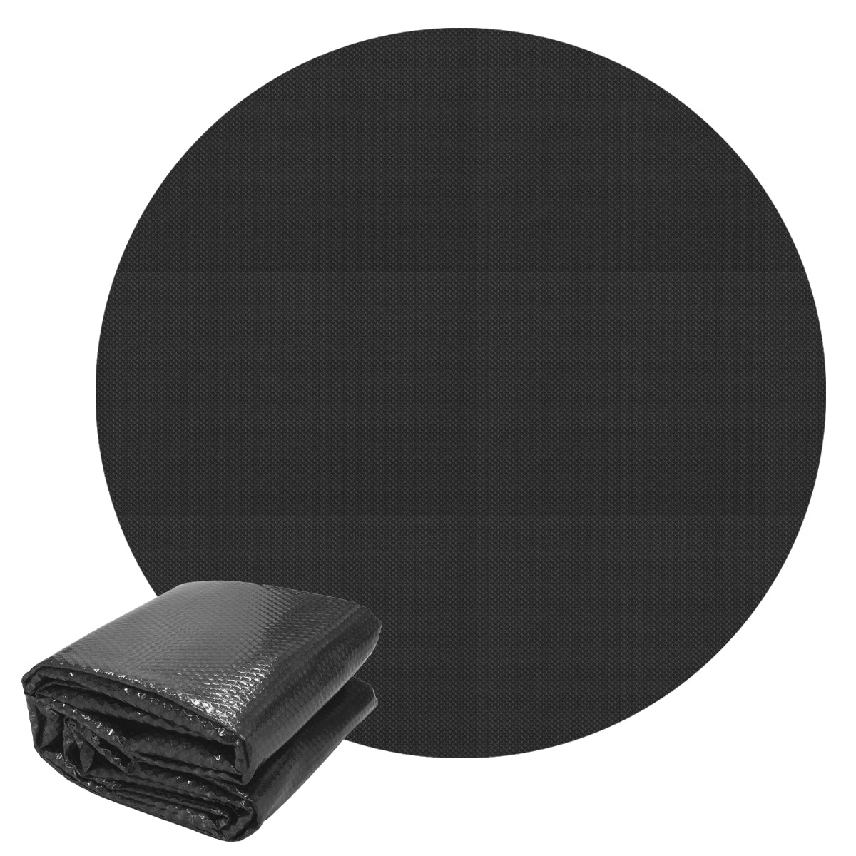 Black round mat, folded, on a white background.