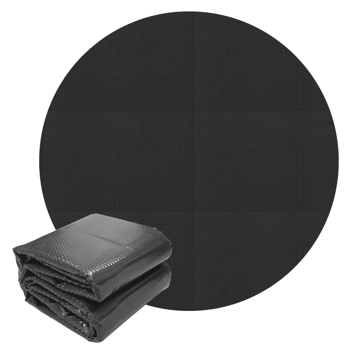 Materiale rotondo piegato in nero su uno sfondo bianco.