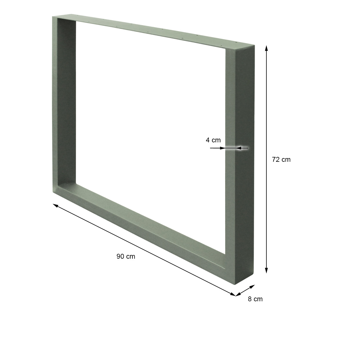 Un cadre rectangulaire gris avec des dimensions, vu de face.
