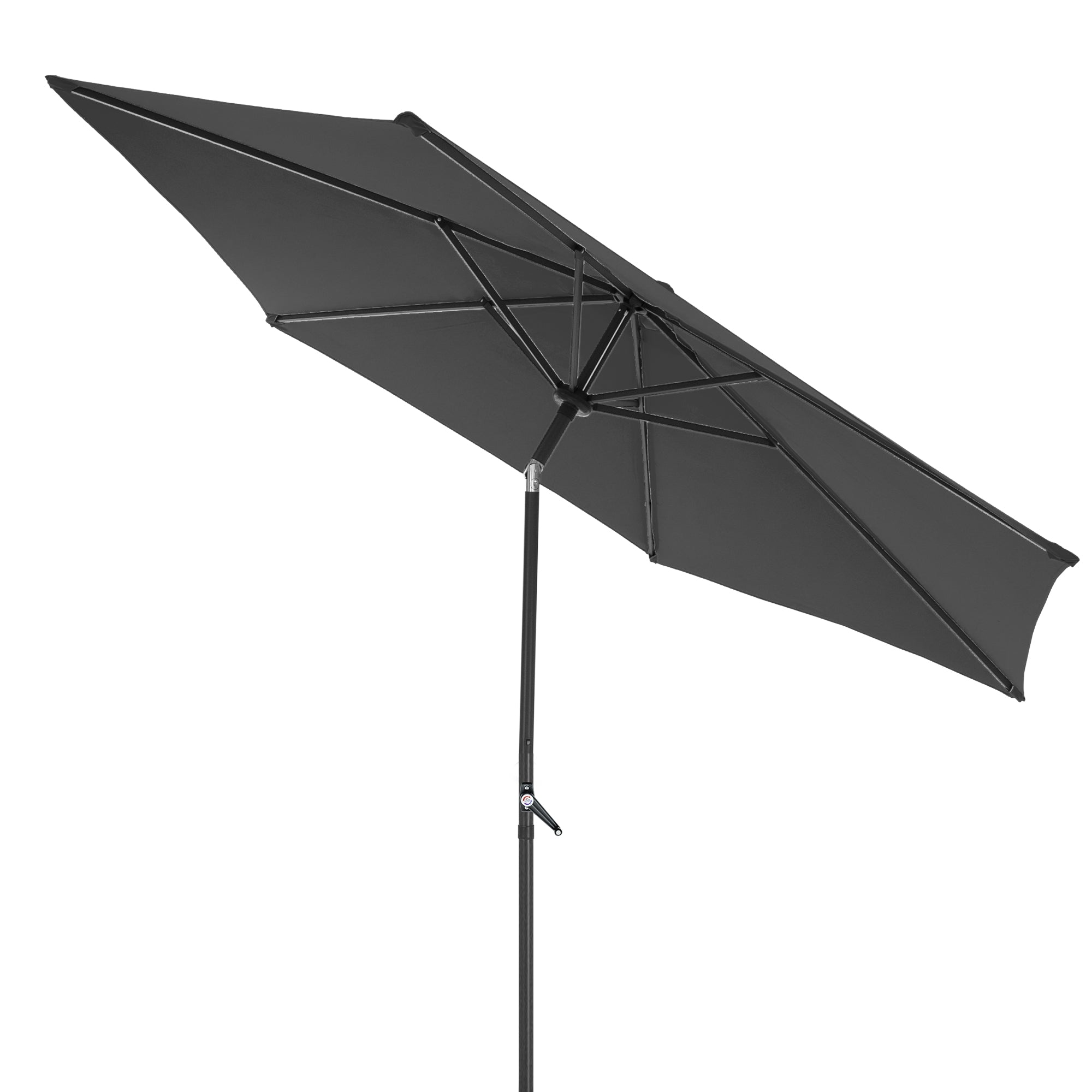 Ombrellone nero con struttura nera, aperto.