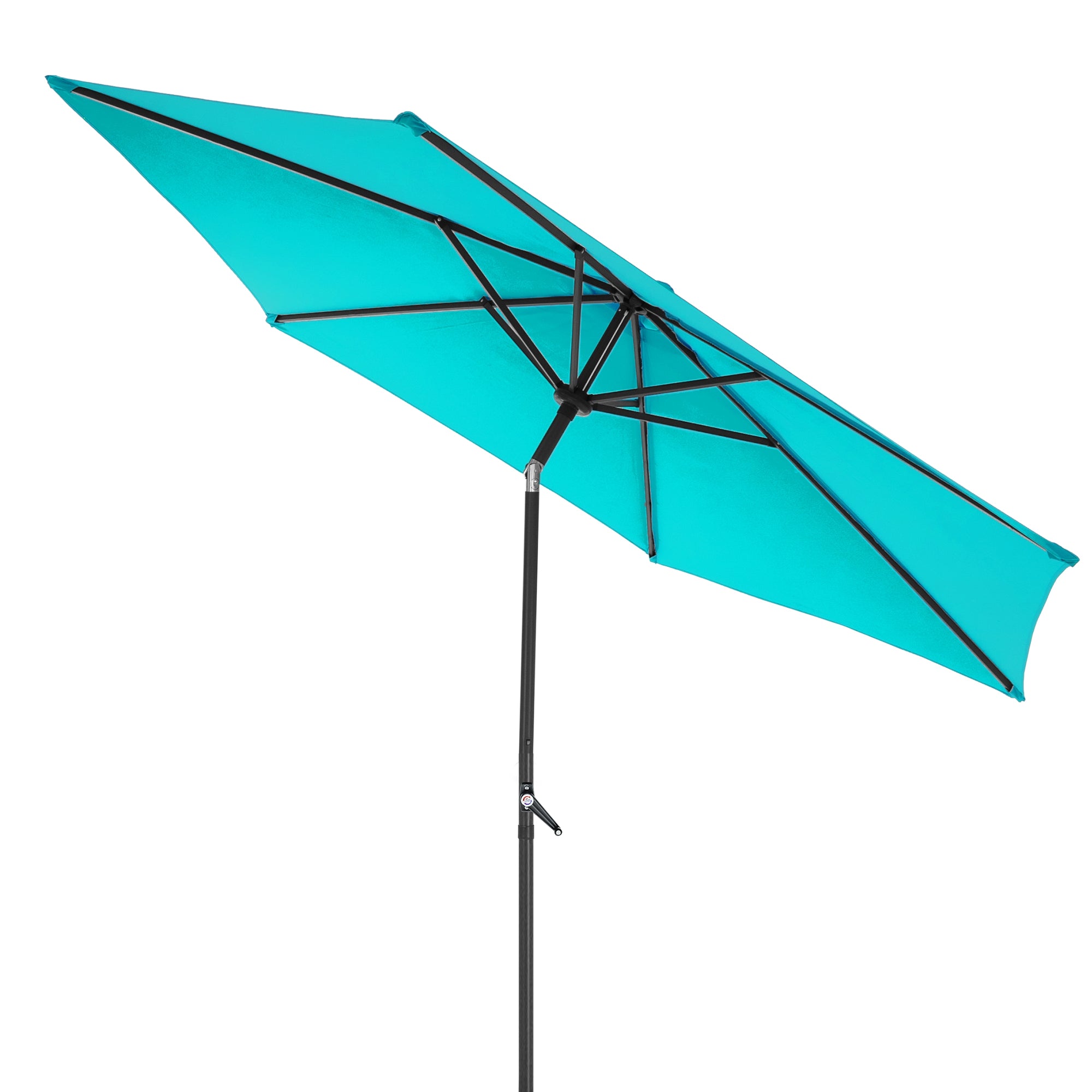 Turkis parasol med flere stænger.