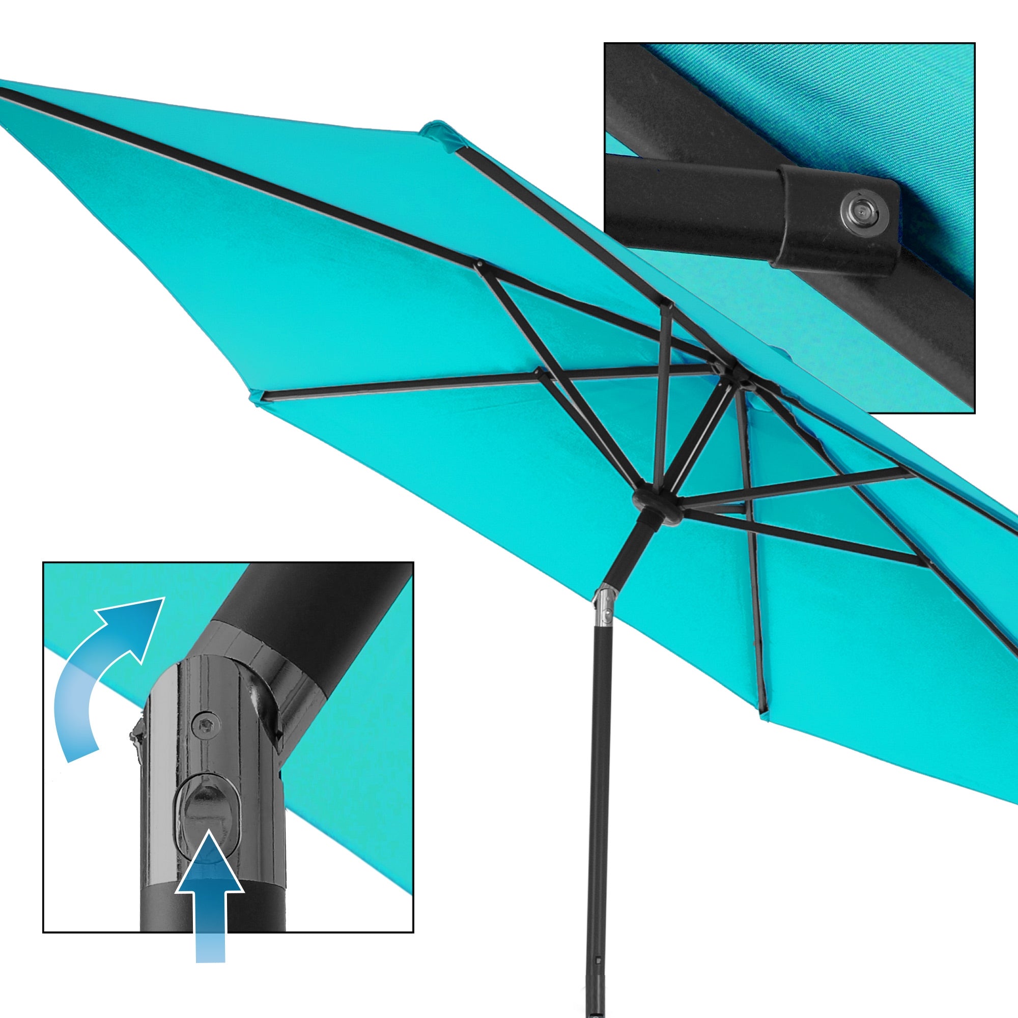 Detaljevisning af parasolmekanismen med led.