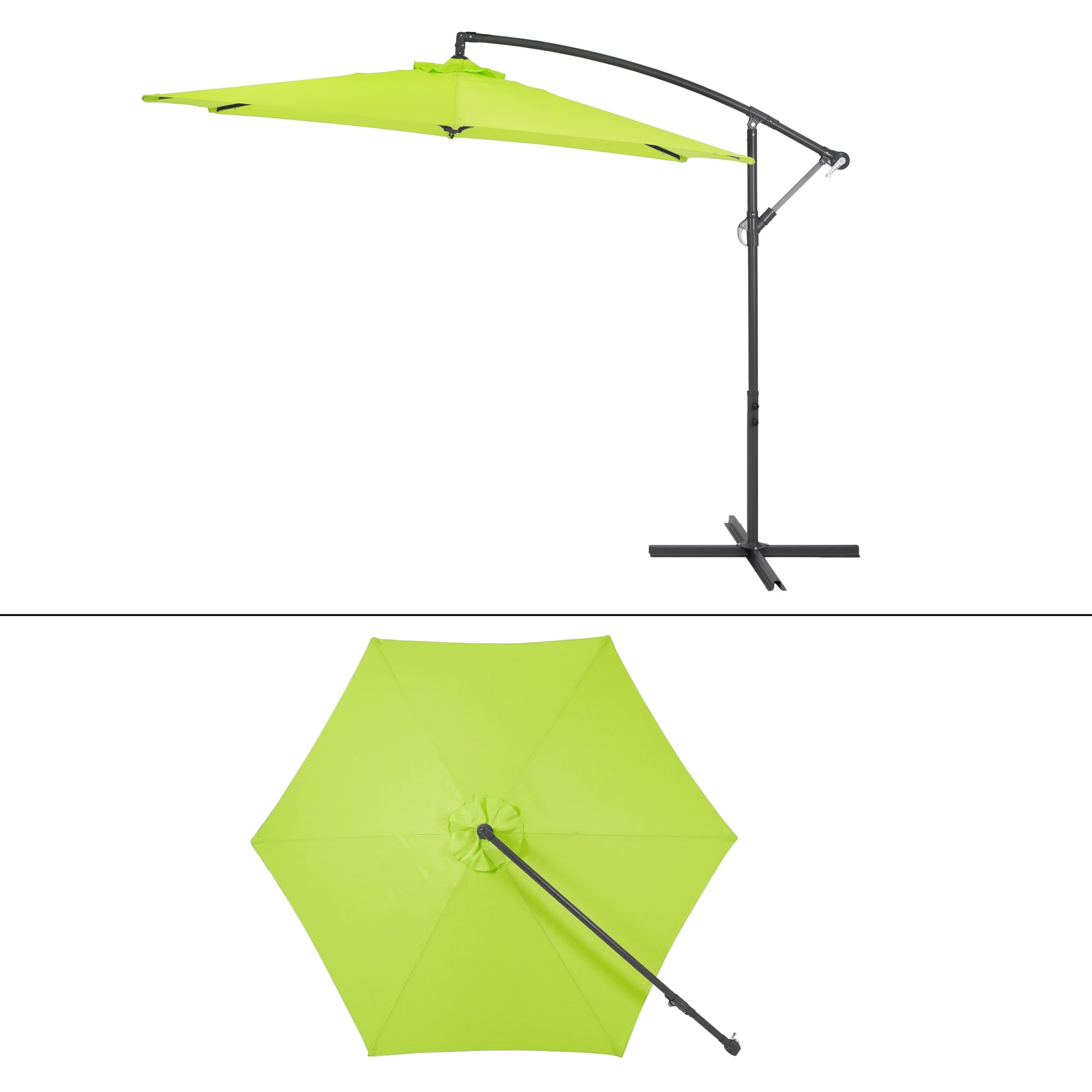 En grøn parasol med en buet ramme.