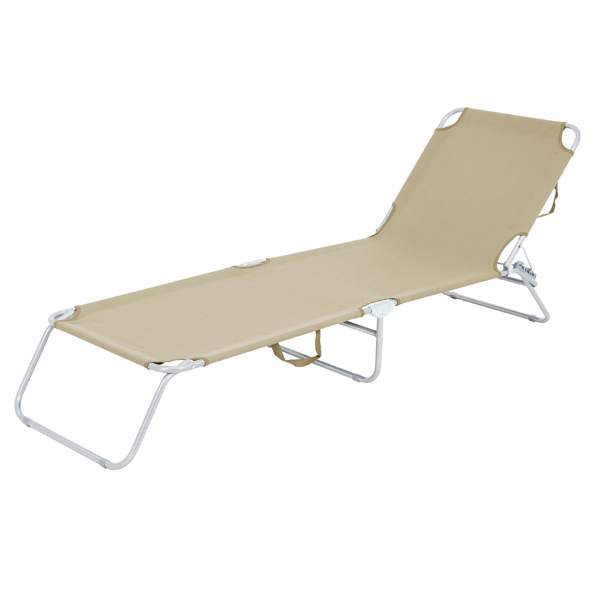 Lettino con una struttura in metallo e una superficie di lettura beige.