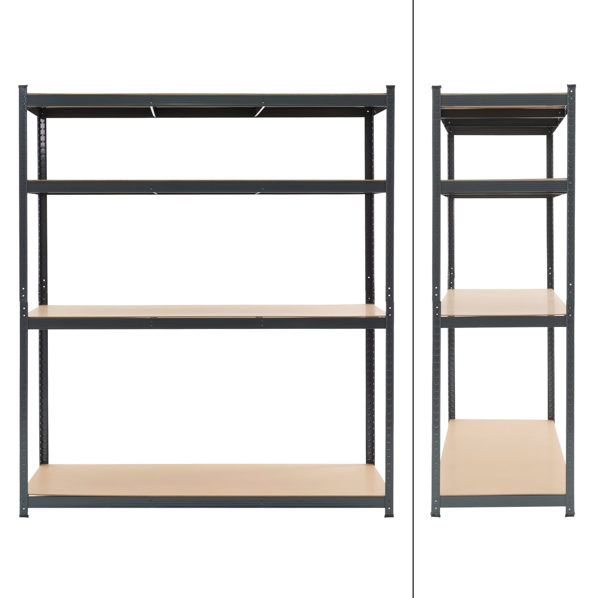 Scaffale con più ripiani, rappresentato in due viste.