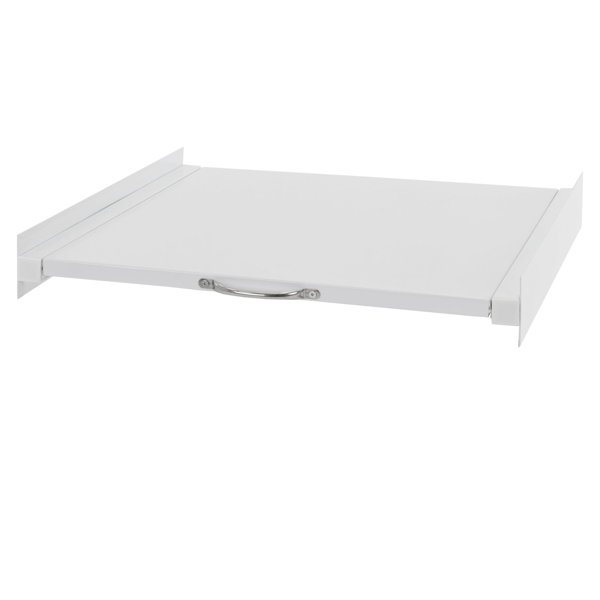 Mesa blanca extensible con un asa.