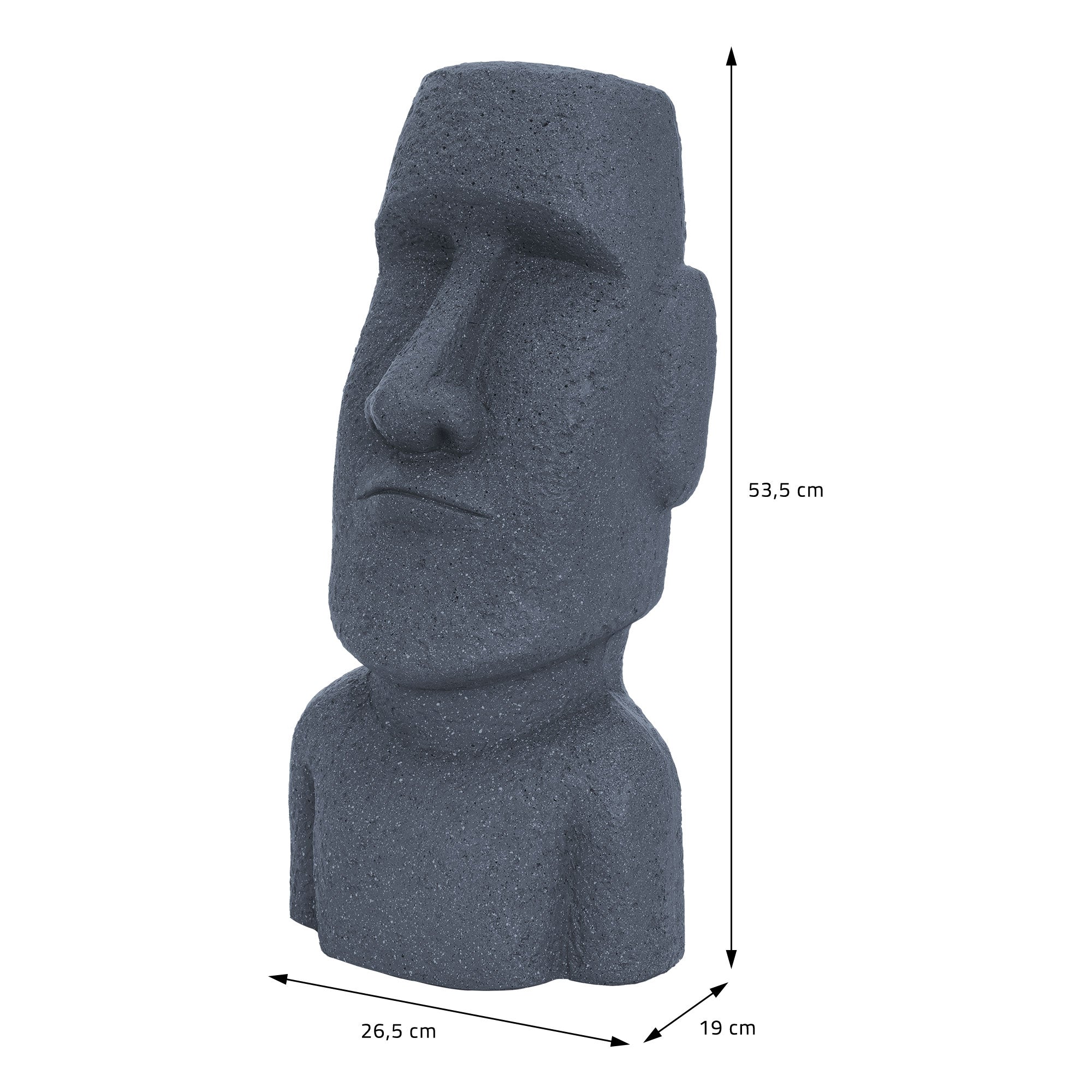 Sötét Moai szobor méretekkel cm-ben.