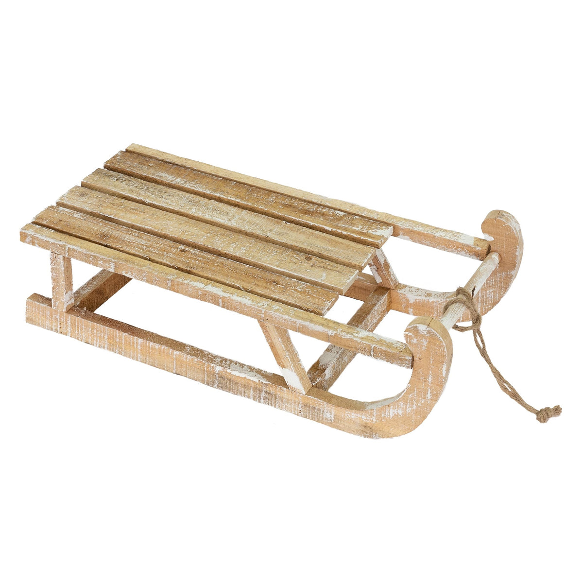 Luge en bois avec plusieurs lattes et une corde pour tirer.
