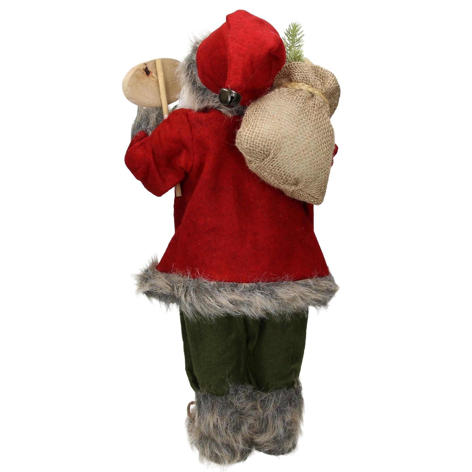 Rückansicht des Weihnachtsmanns in rotem Anzug mit Sack.