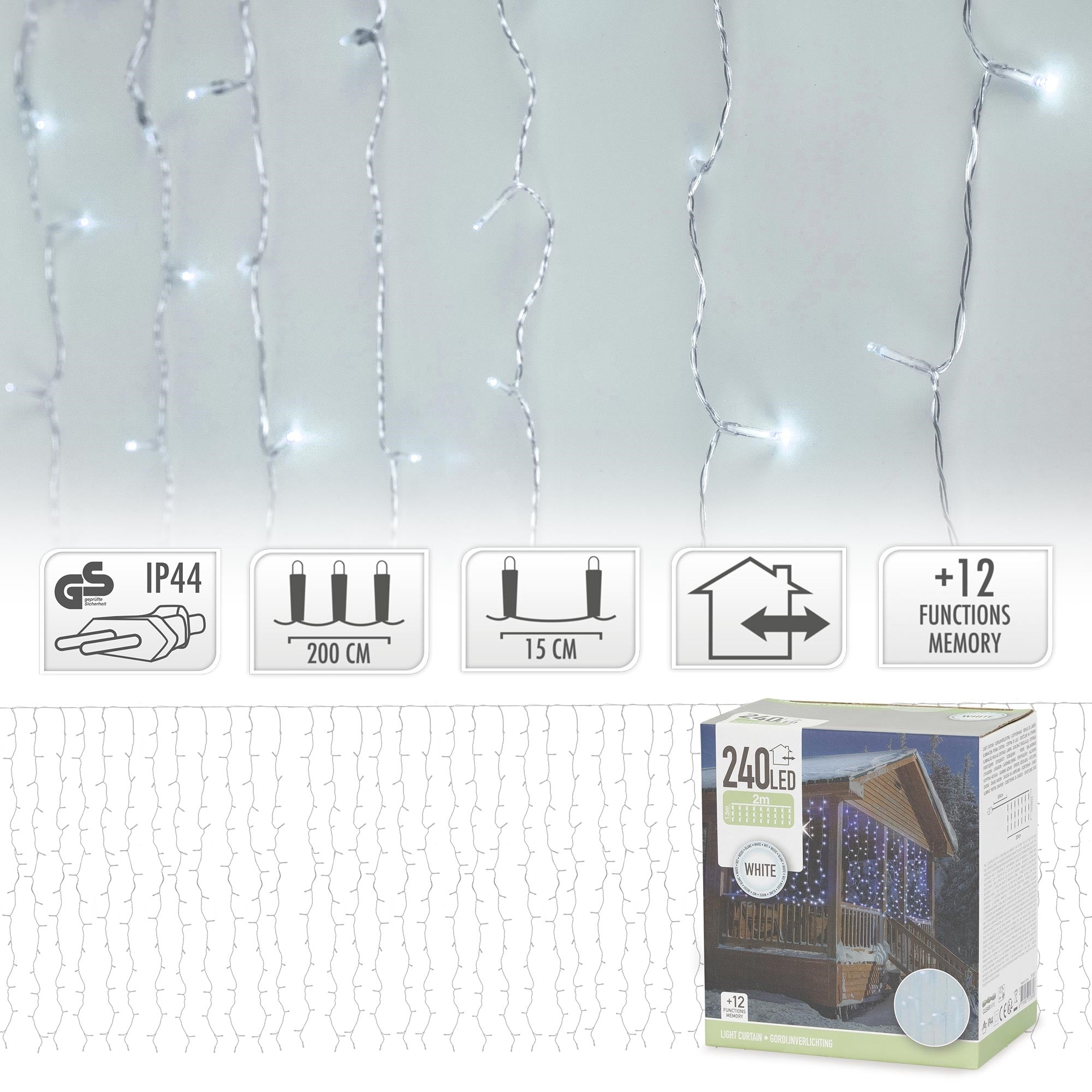 Catena luminosa con LED bianchi, 240 pezzi, in una confezione.