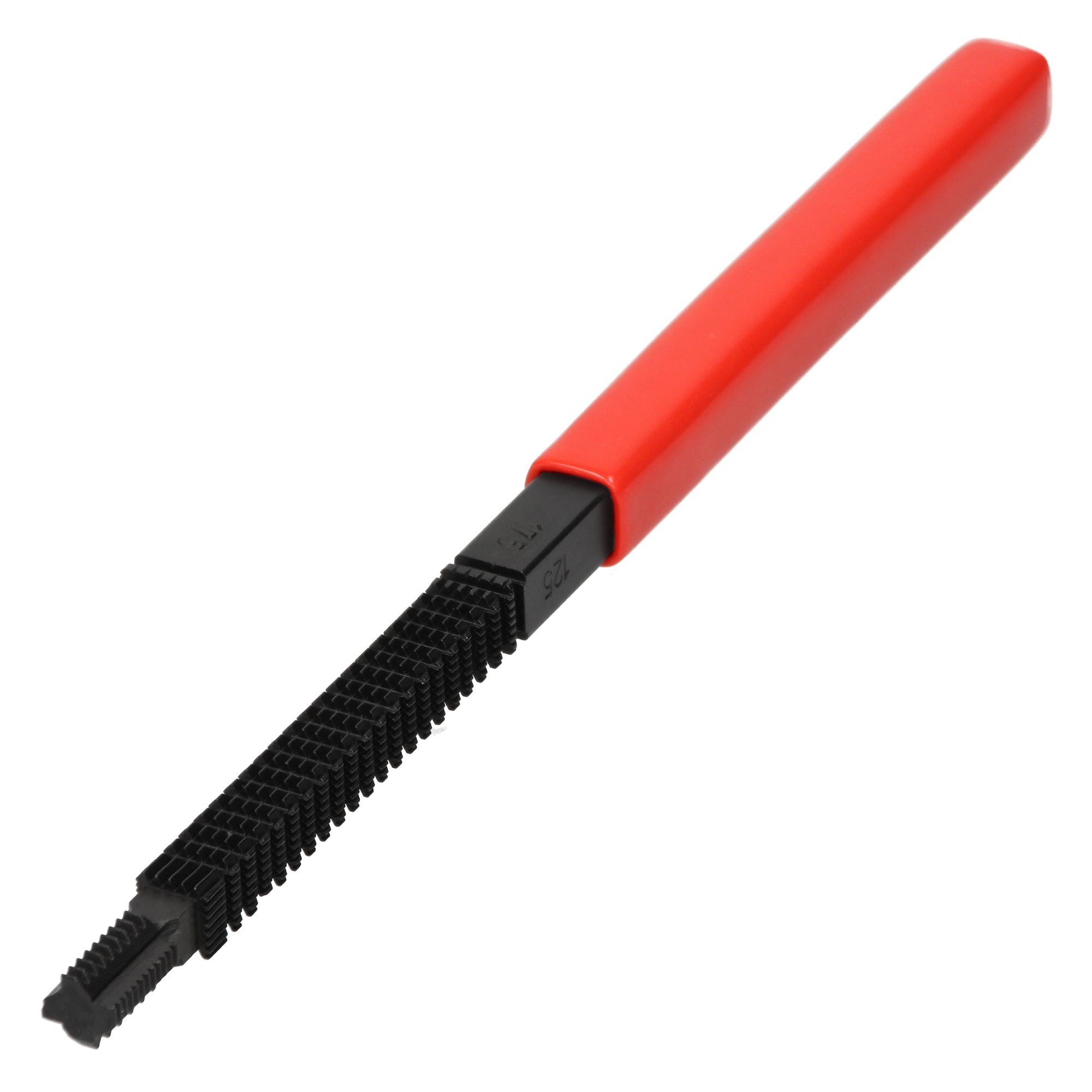 Poignée rouge avec une extrémité dentelée, outil pour diverses applications.
