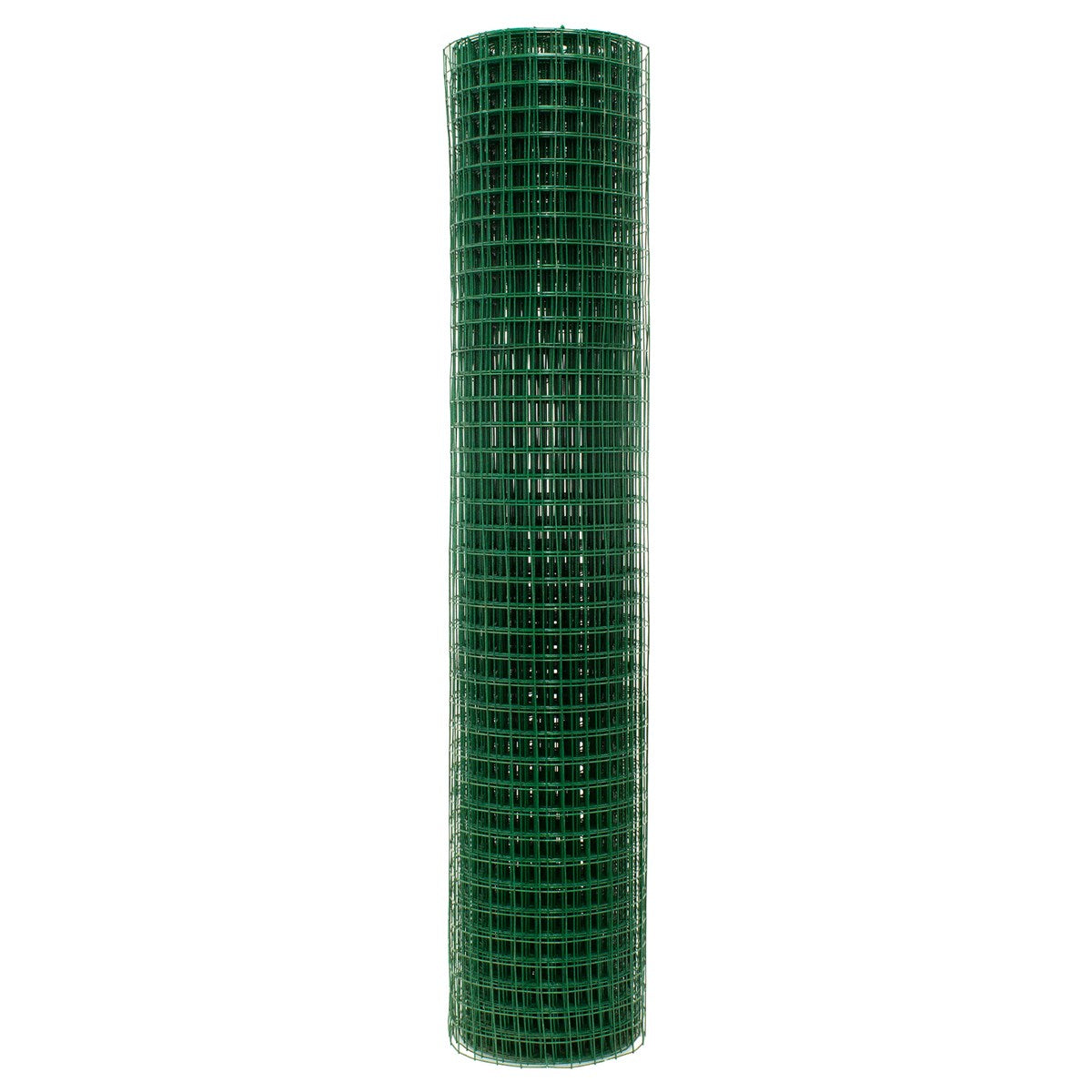 Groene draadomheining opgerold in verticale positie.