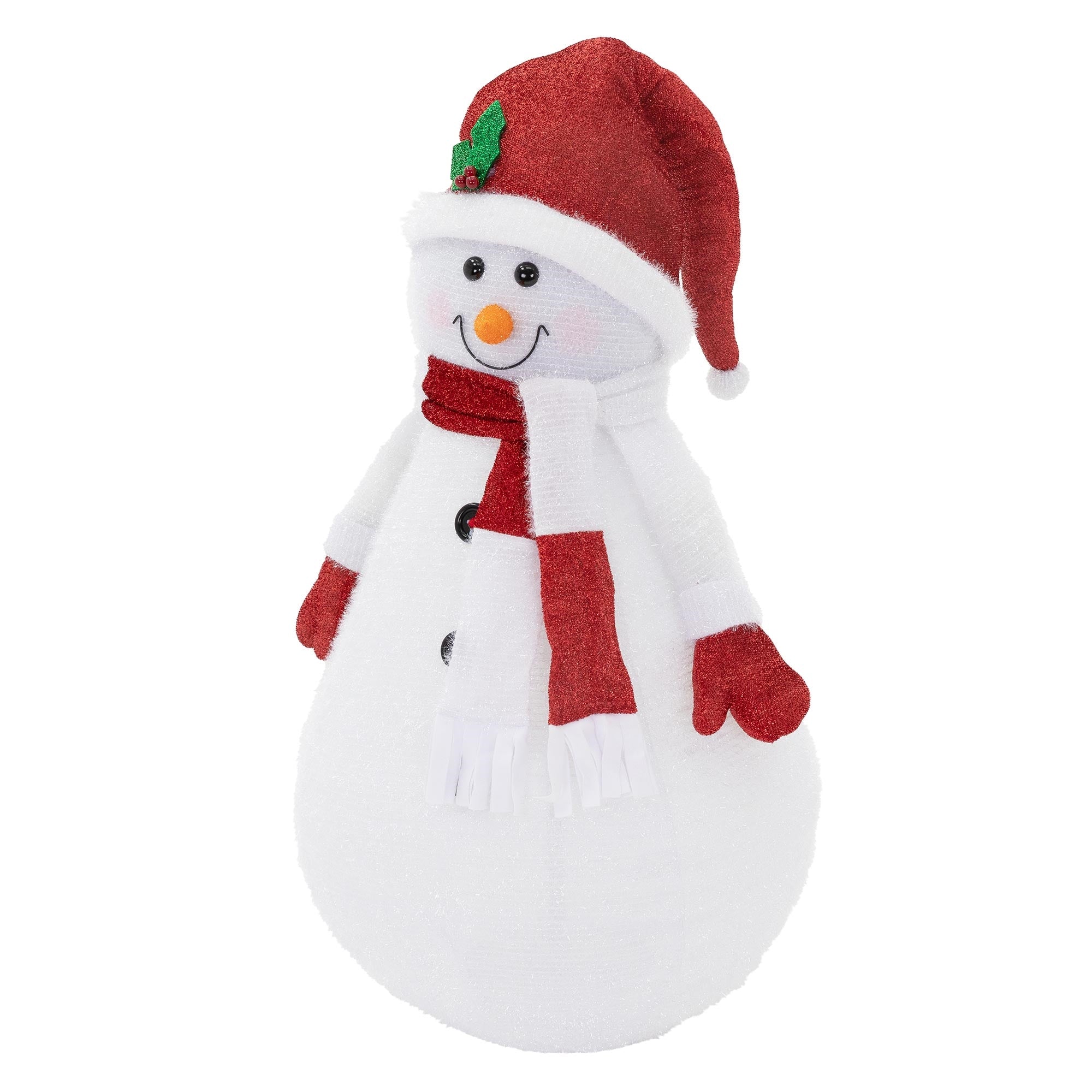 Décoration de Père Noël en forme de bonhomme de neige avec un chapeau rouge et une écharpe.