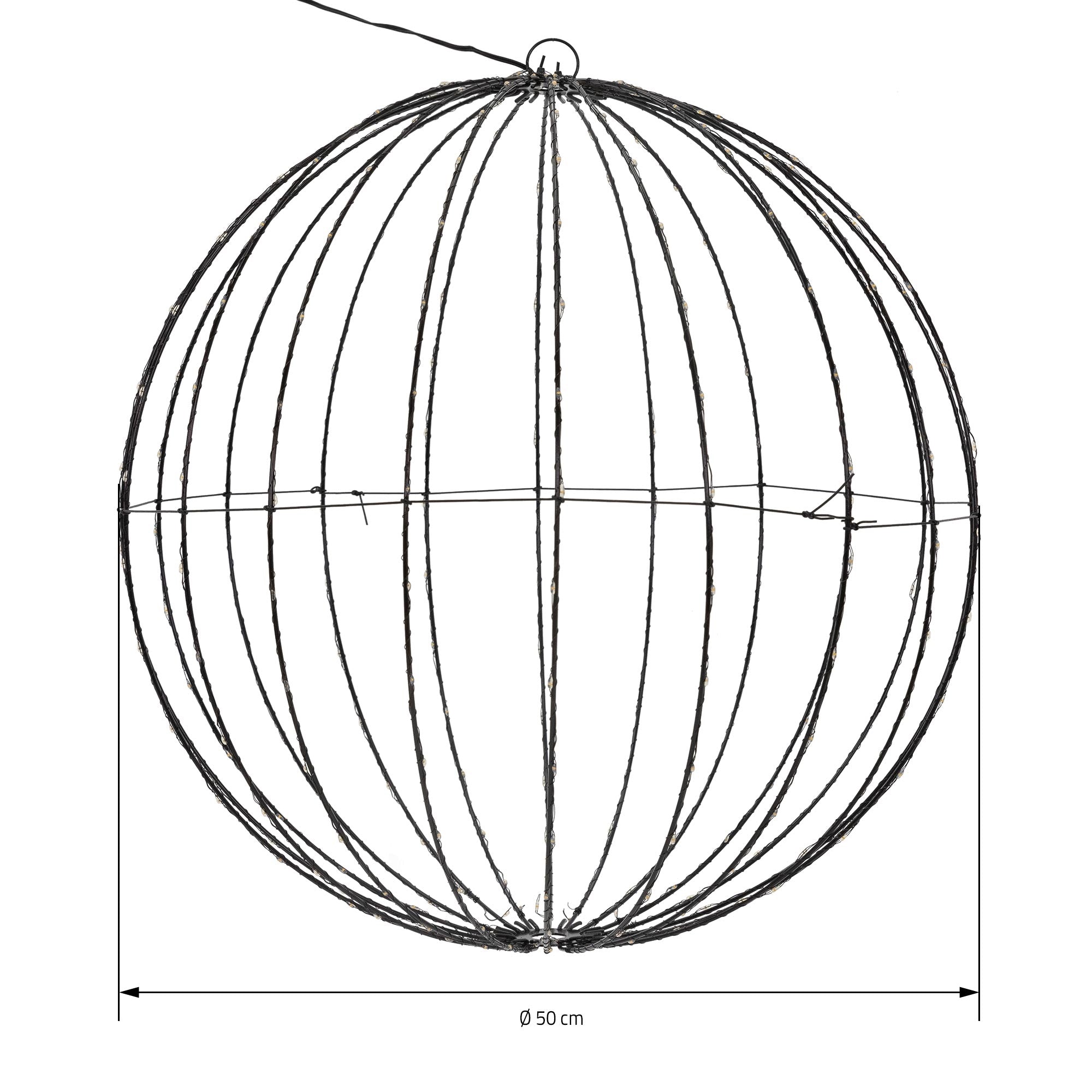 En teknisk tegning af en rund dekoration med en diameter på 50 cm.