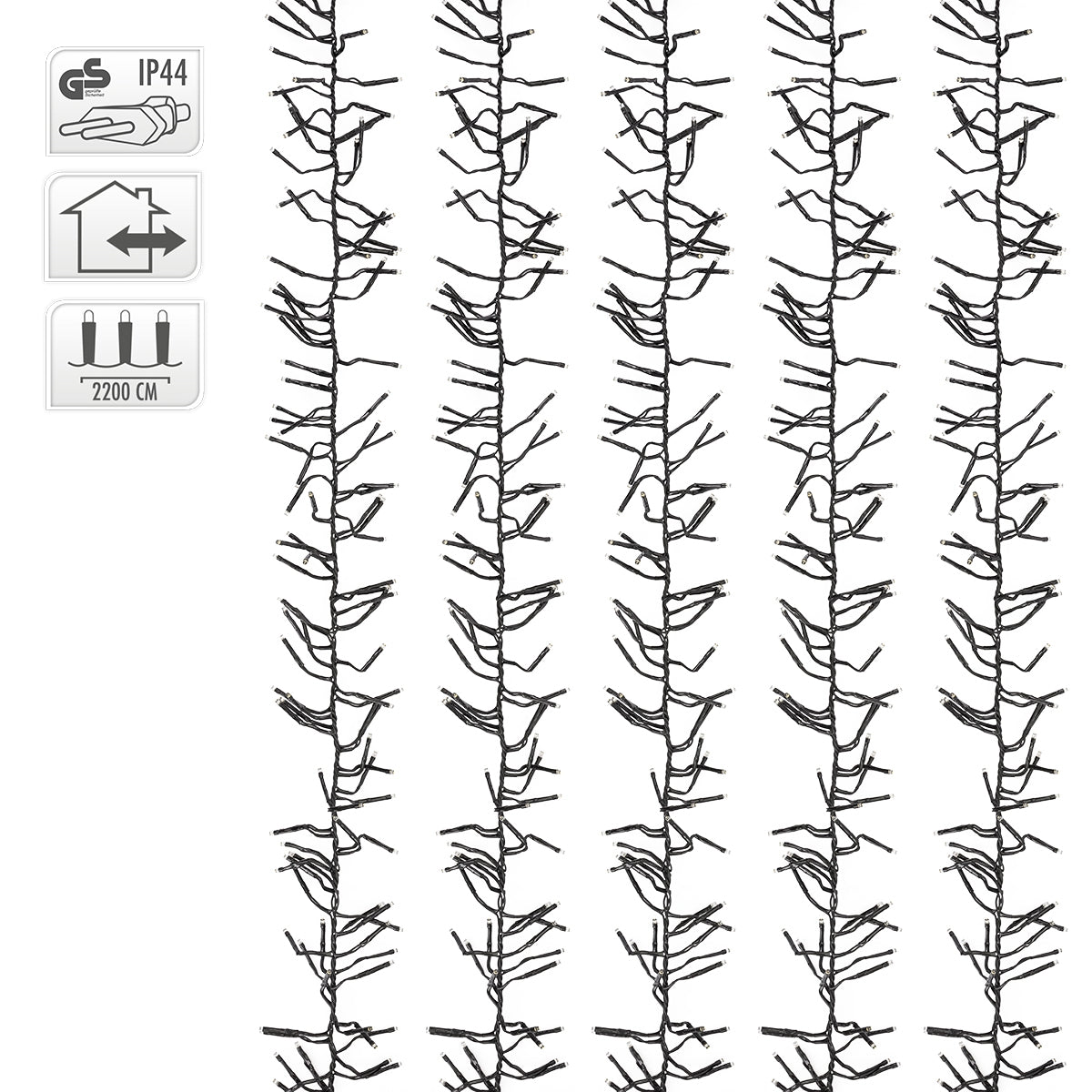Grafik mit einer langen Lichterkette, 2200 cm, IP44.