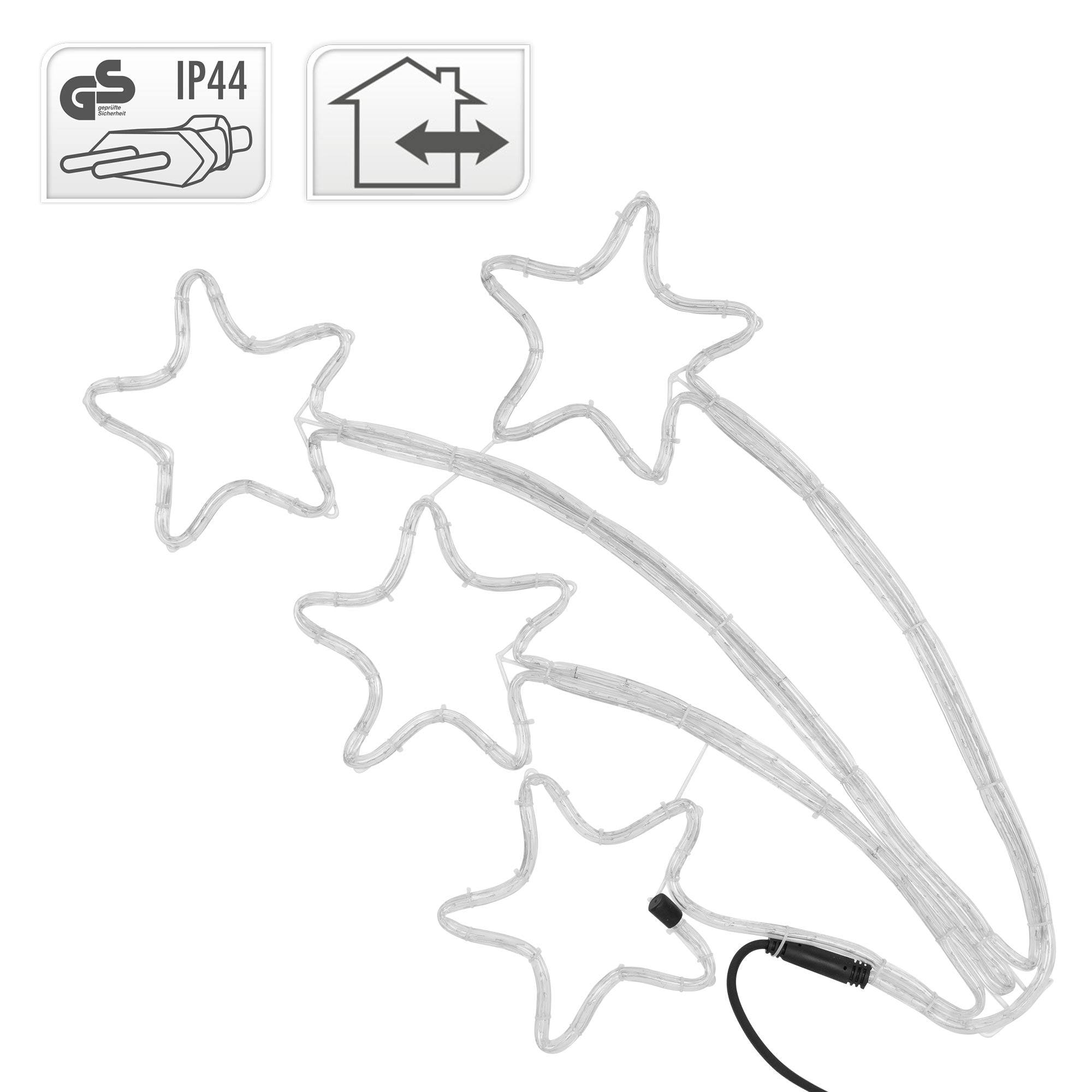 Cadena de luces en forma de estrella, transparente con cable.
