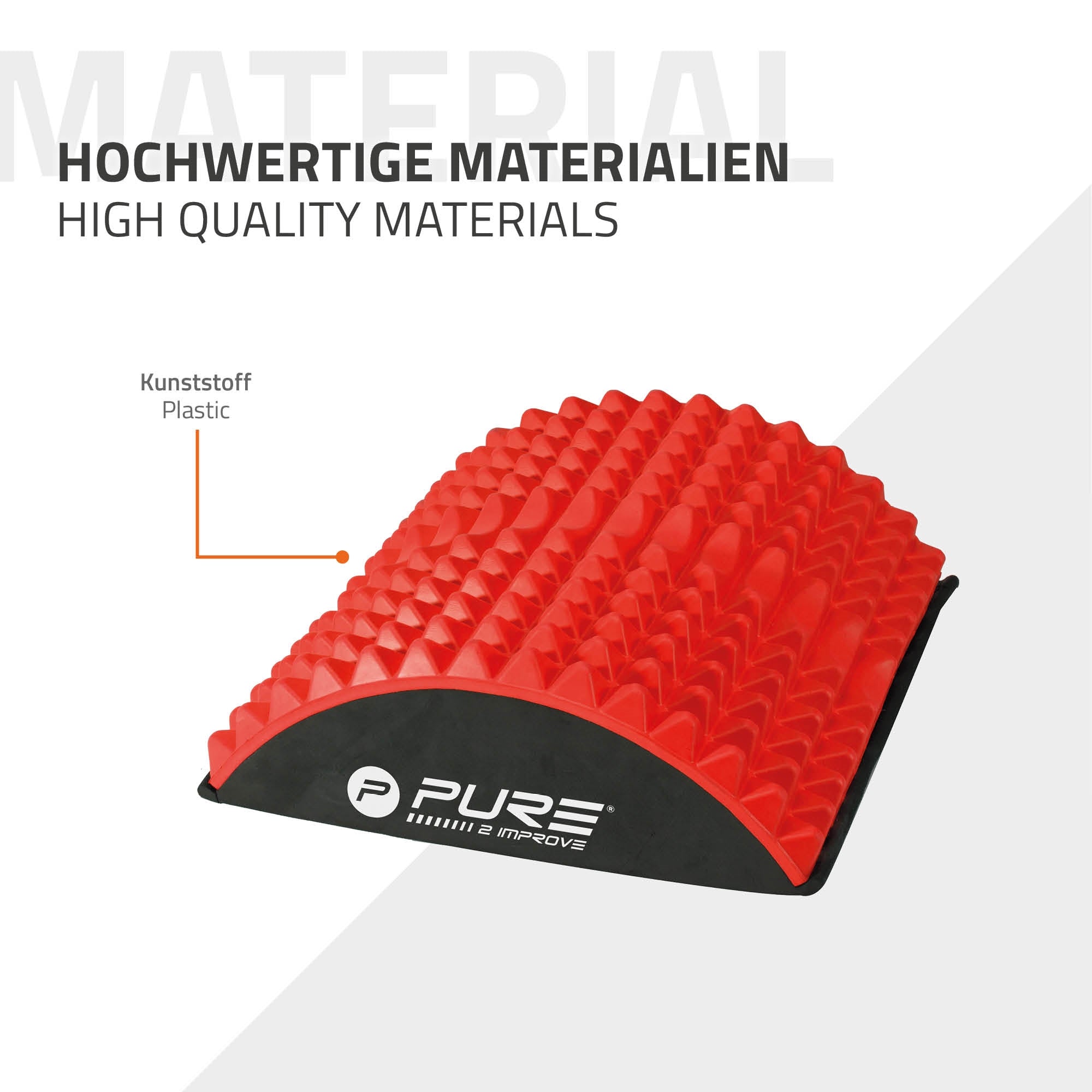Ein rotes Massagegerät mit einer strukturierten Oberfläche auf einem weißen Hintergrund.