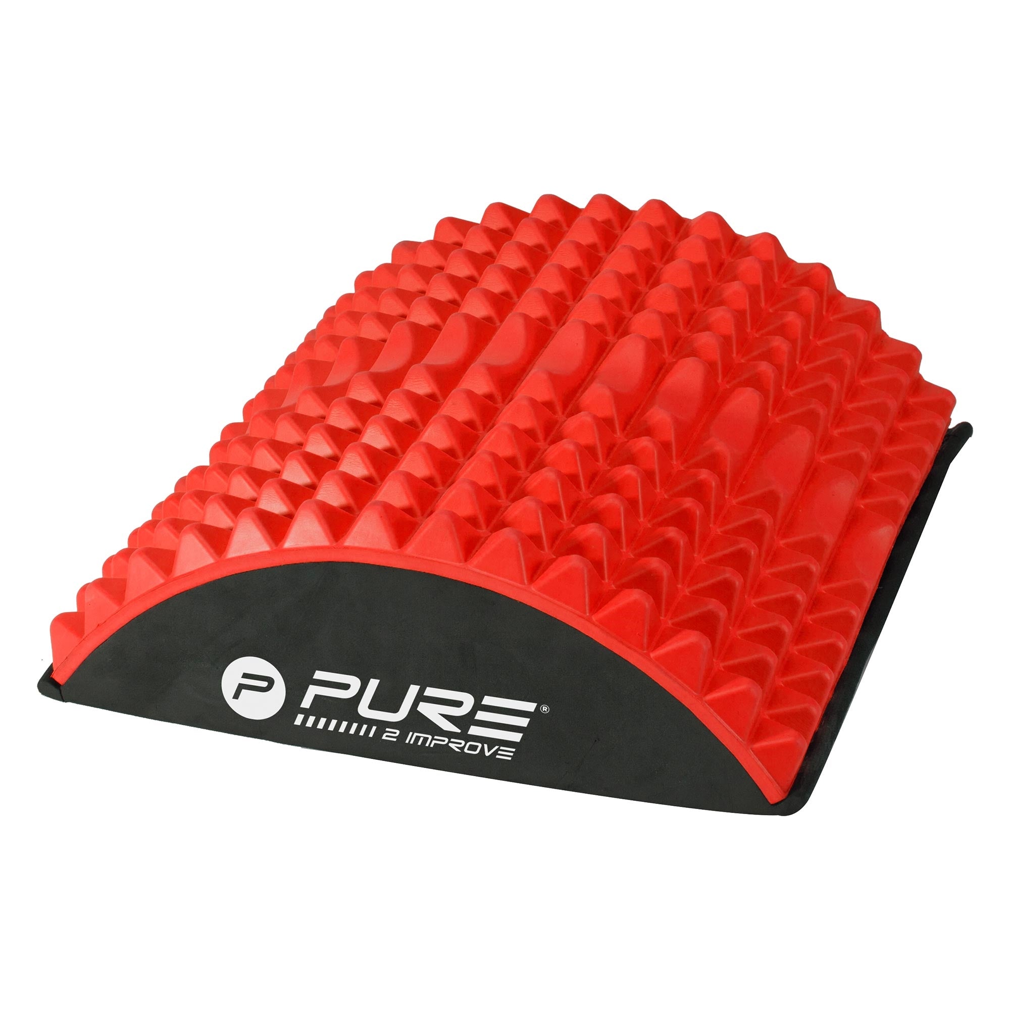 Rote, gewellte Trainingsmatte mit schwarzem Logo auf der Unterseite.