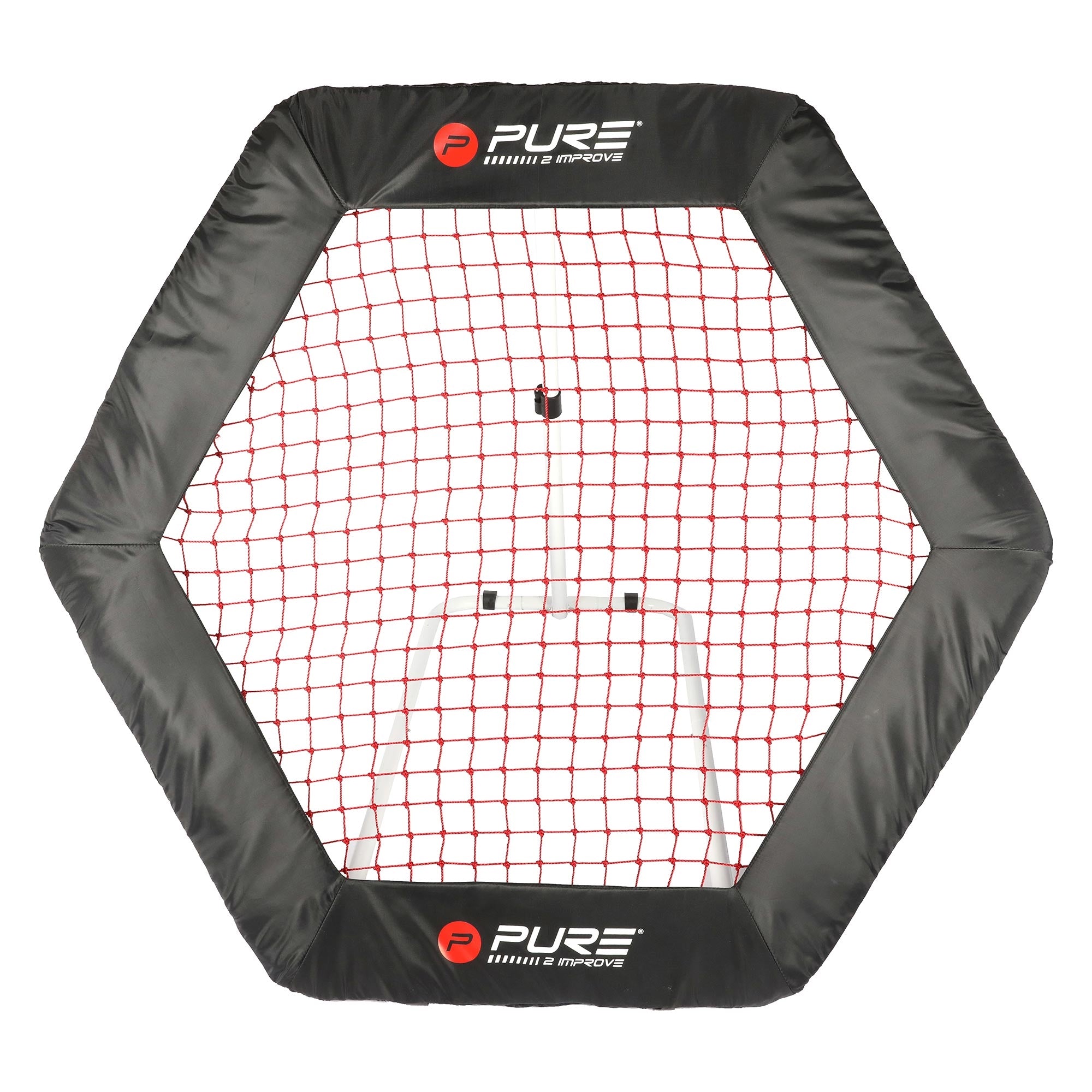 Red de fútbol hexagonal con red roja y borde negro.