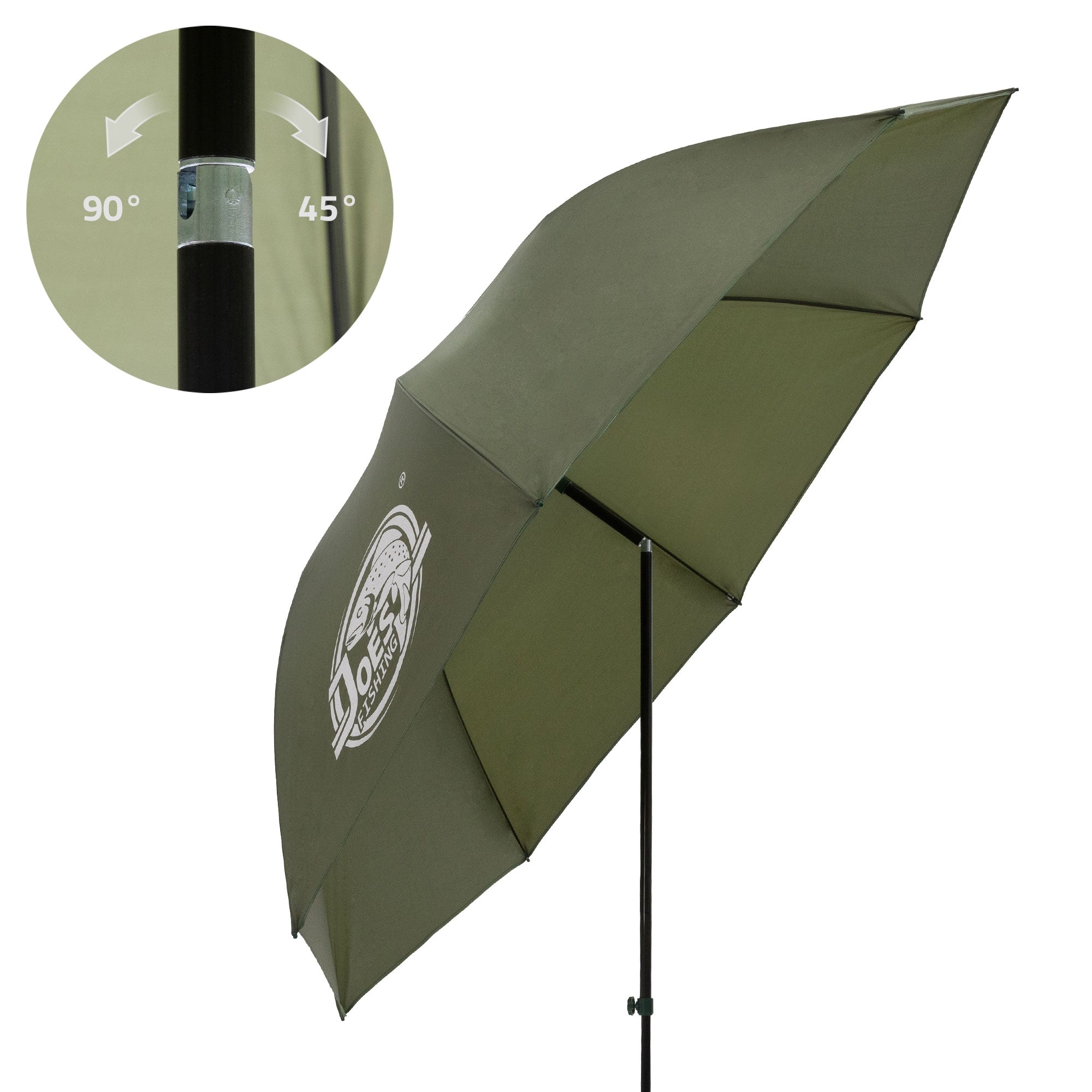 Grüner Sonnenschirm mit verstellbarem Gestell.