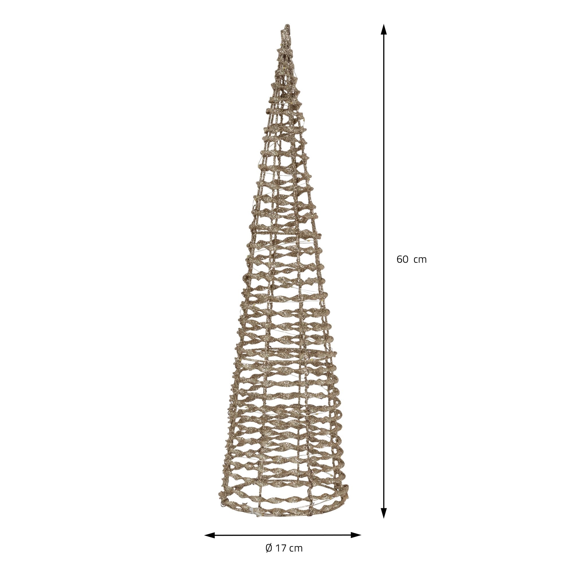 Sapin de Noël décoratif en fil, 60 cm de haut et 17 cm de diamètre.