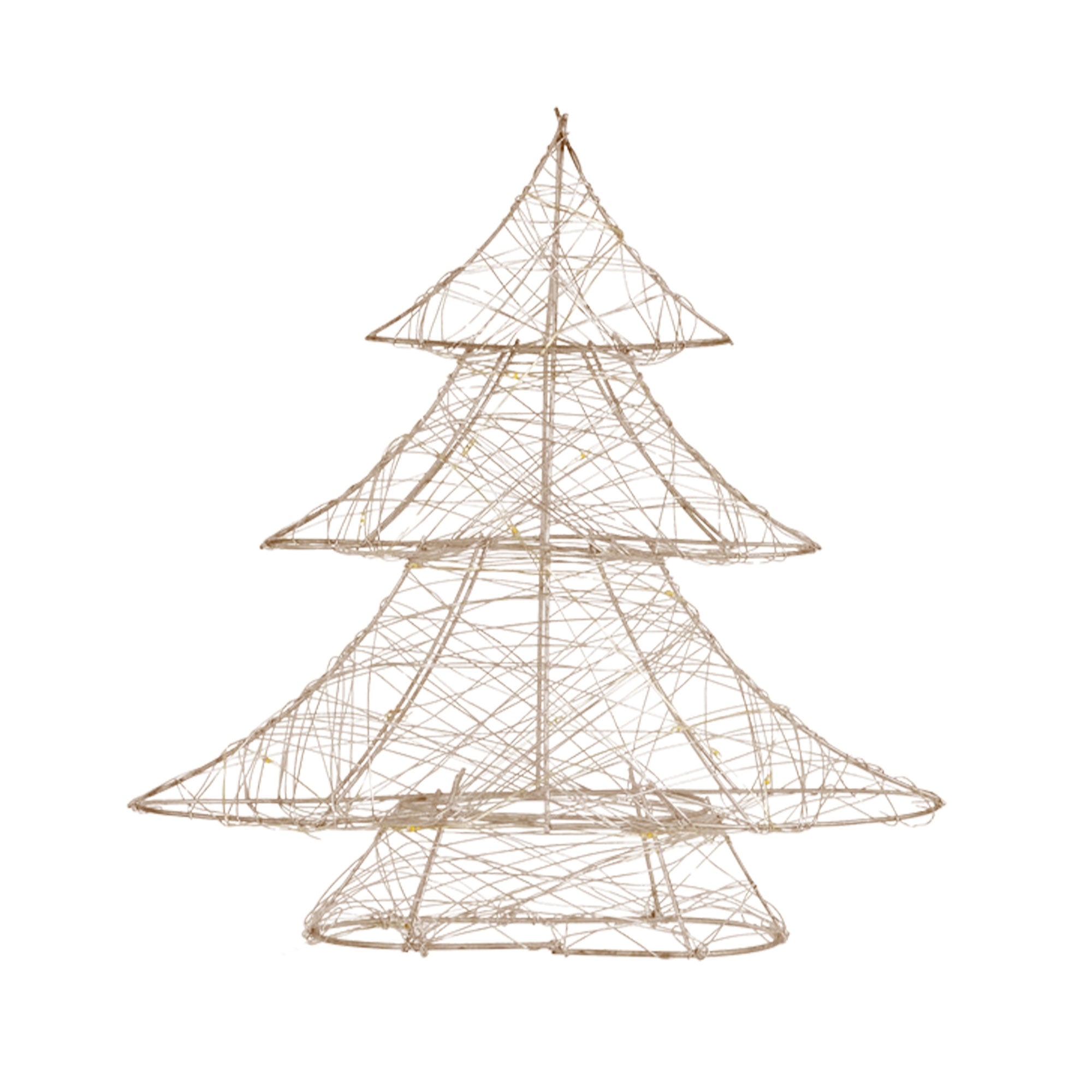 A large wire Christmas tree with an open, airy structure.