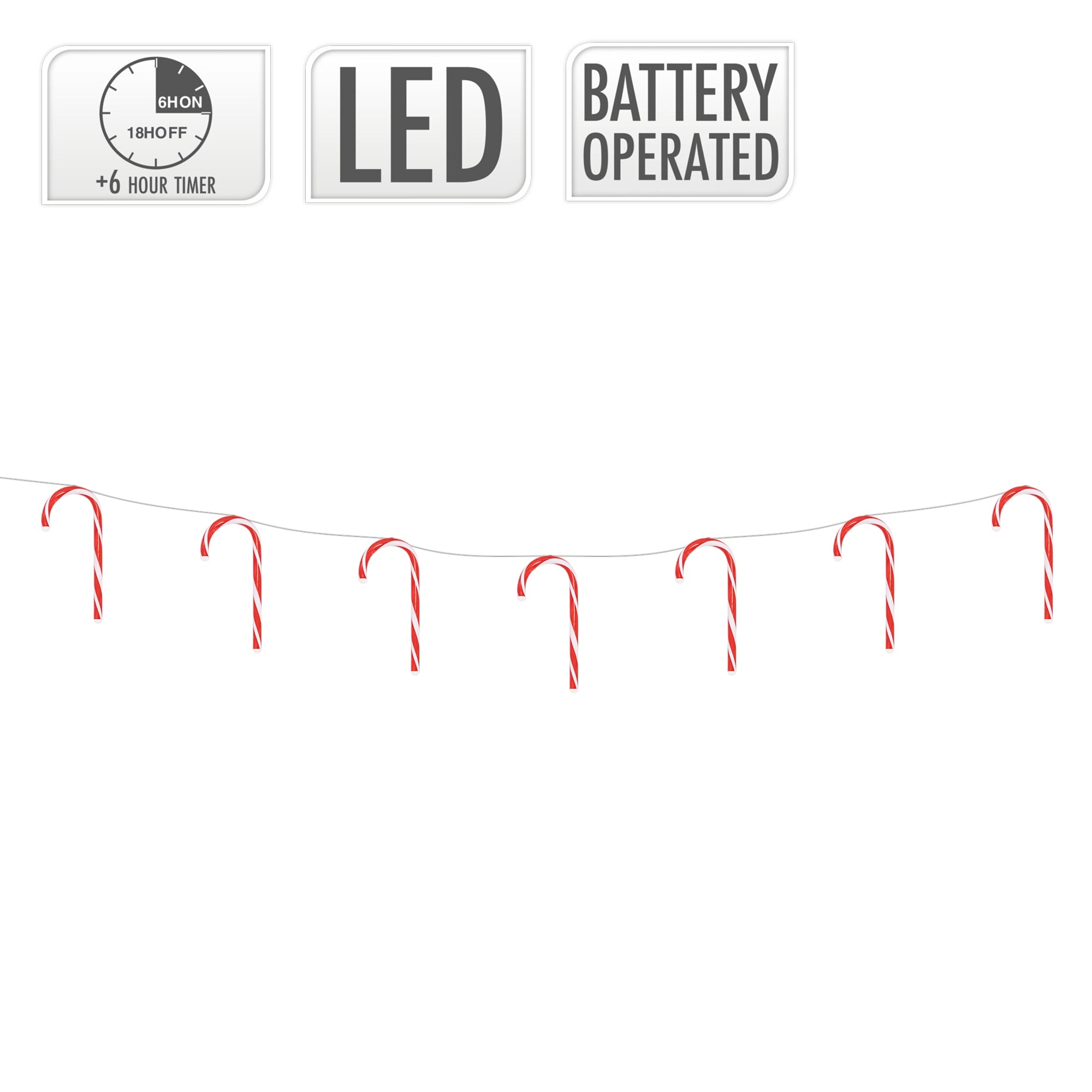 LED-Lichterkette mit rot-weißen Zuckerstangen.