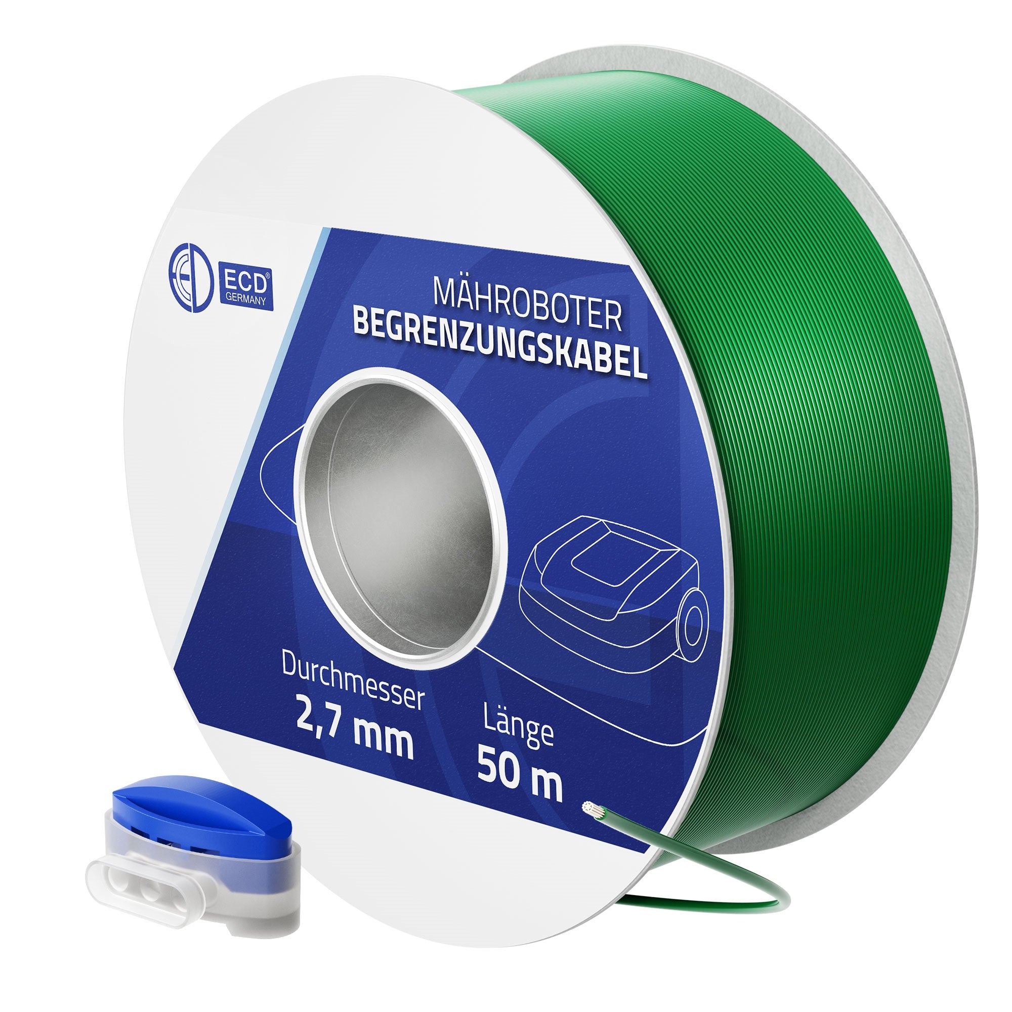Bobina con cavo di delimitazione verde per robot tosaerba, diametro 2,7 mm, lunghezza 50 m.