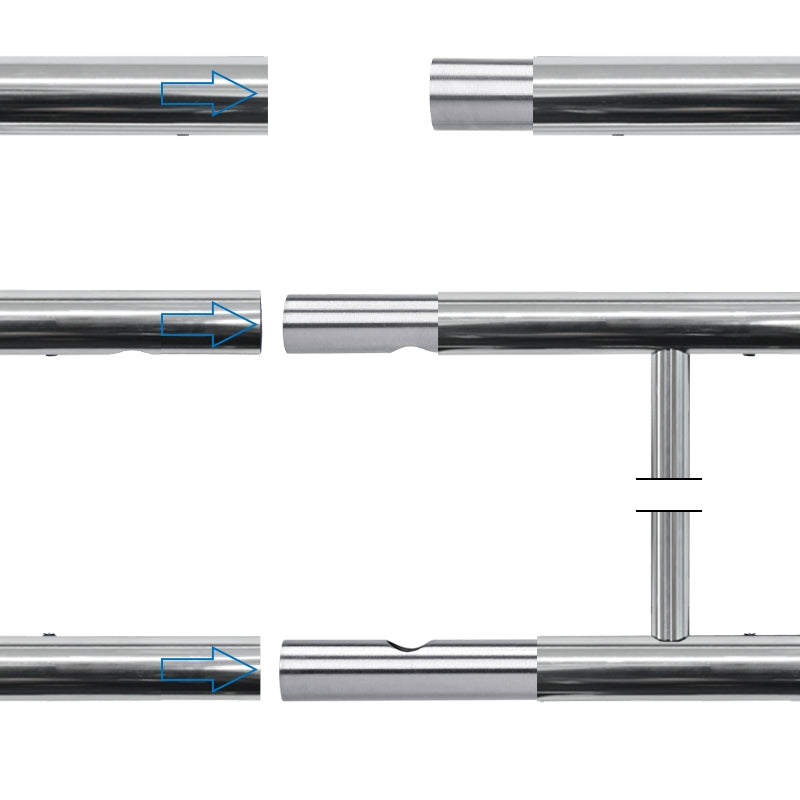 Close-up of metal pipes with arrows for assembly instructions.