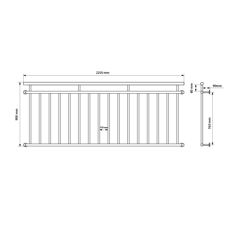 Technical drawing with dimensions of a balcony.