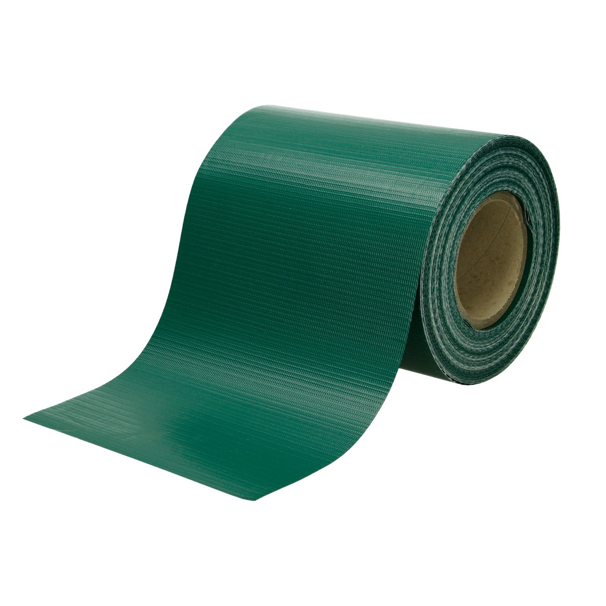 Un rotolo di materiale plastico verde su uno sfondo bianco.