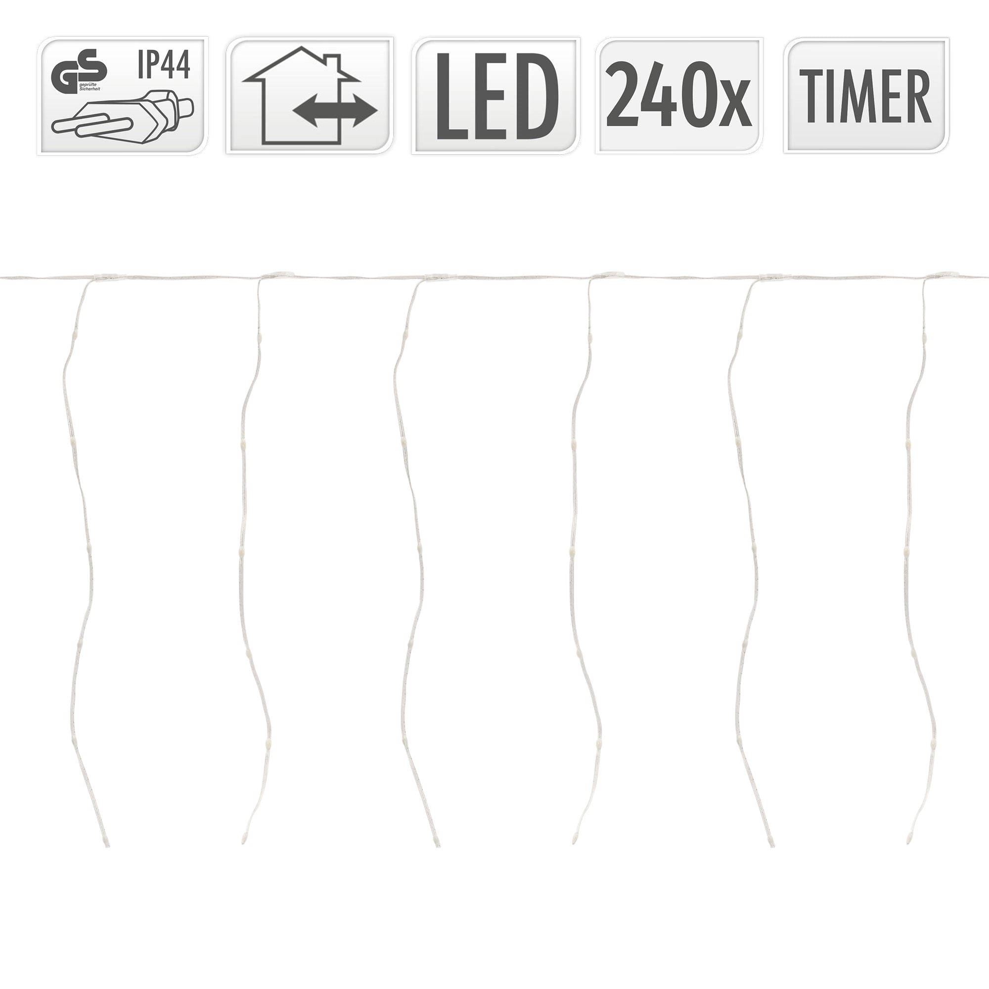 Světelný řetěz s LED, 240 světel, funkce časovače, ochrana IP44.