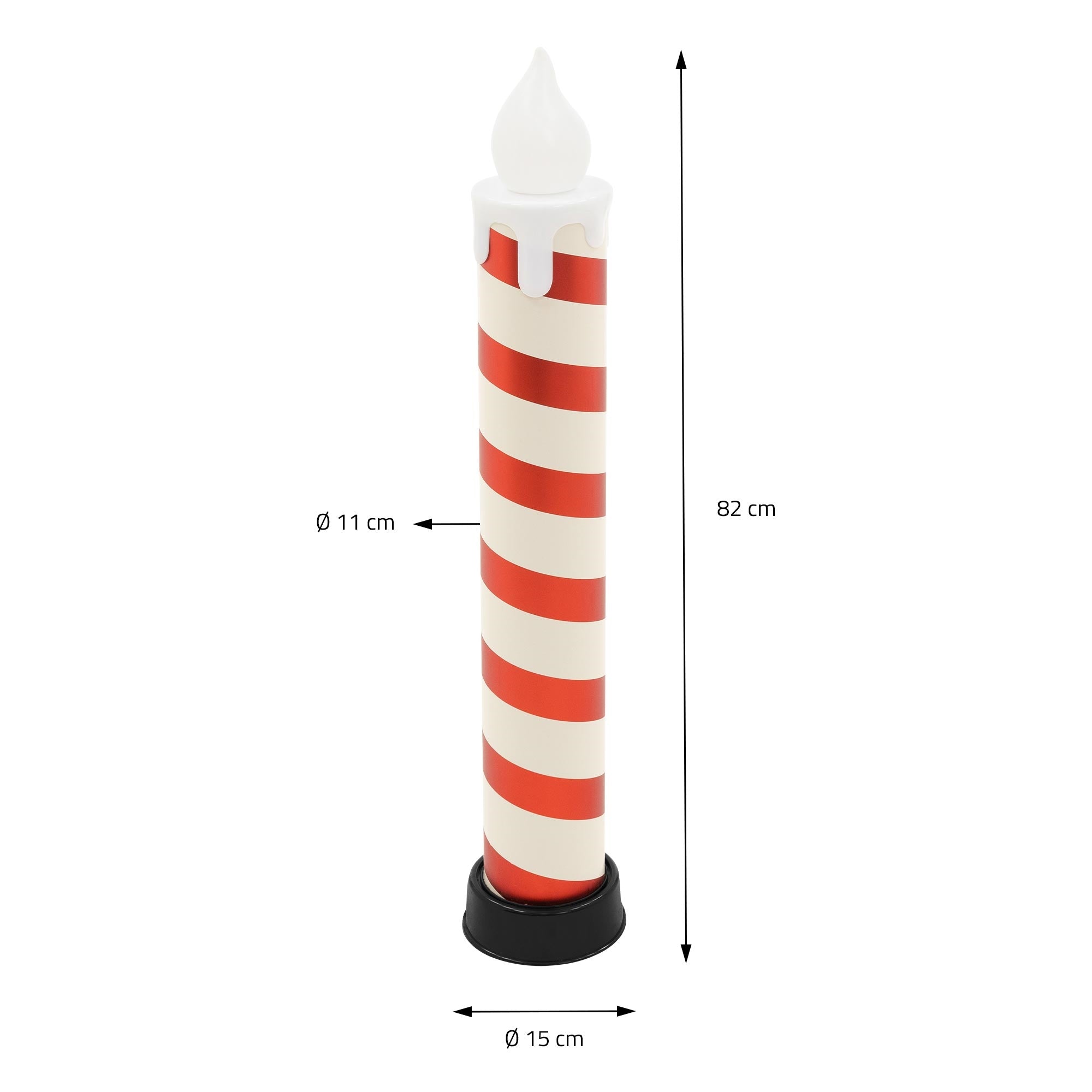 Eine große, rot-weiße Kerze mit einer Höhe von 82 cm.