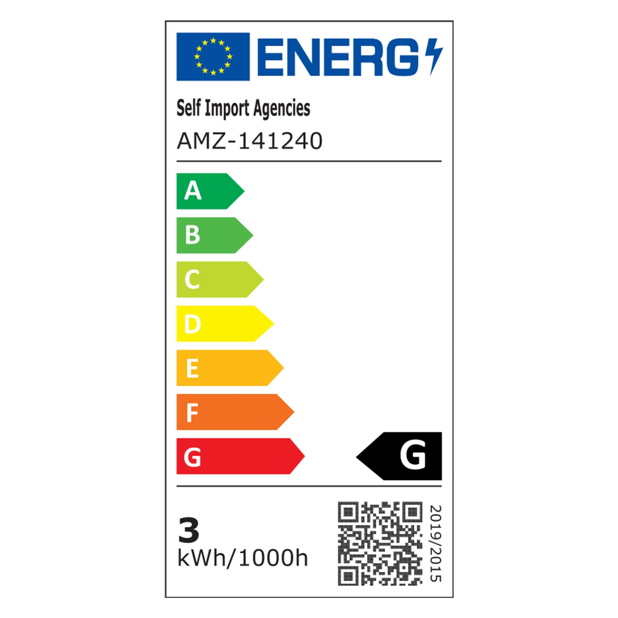 Ein Energielabel mit verschiedenen Effizienzklassen und einem QR-Code.