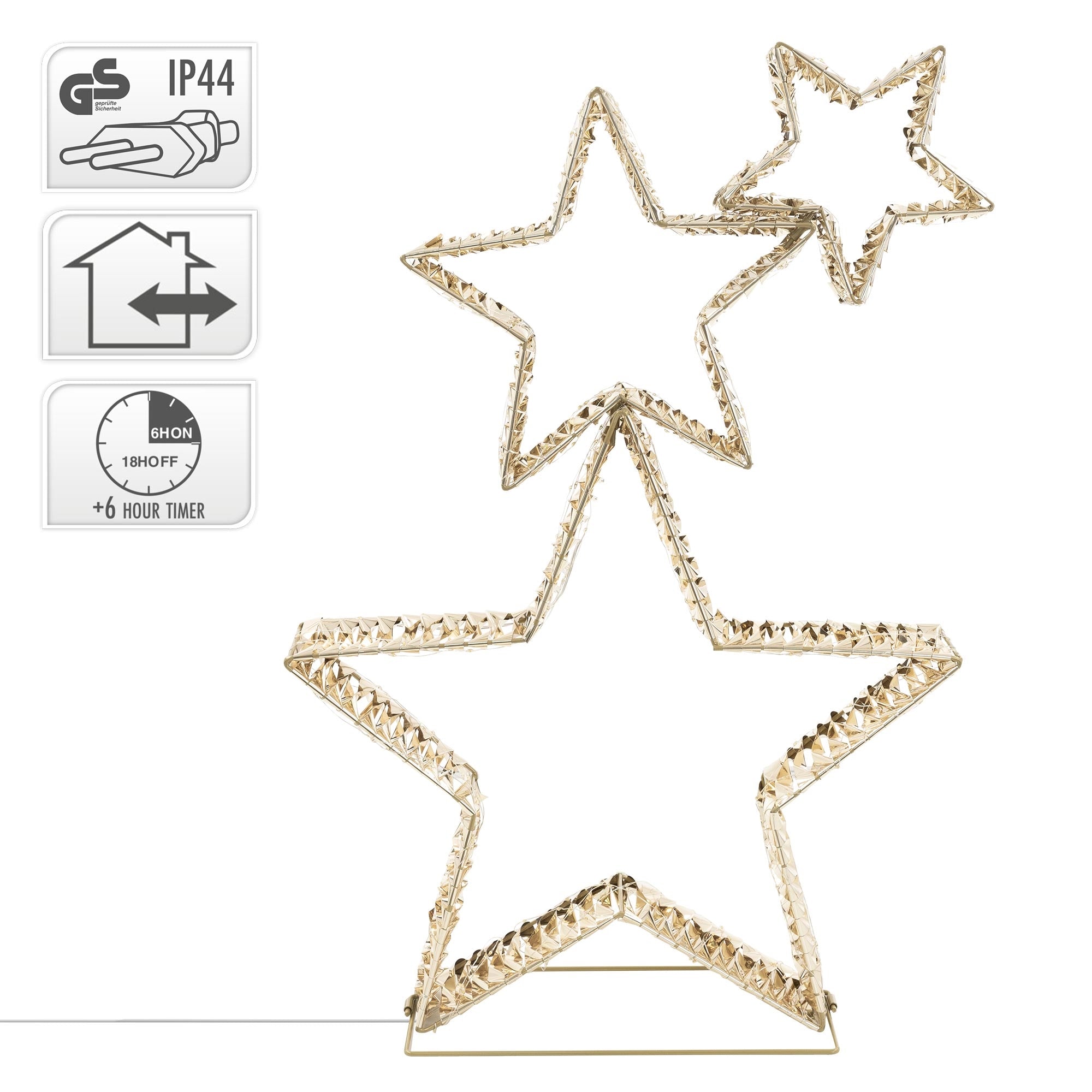 Eine dekorative Sternenlichterkette in Form von zwei Sternen.
