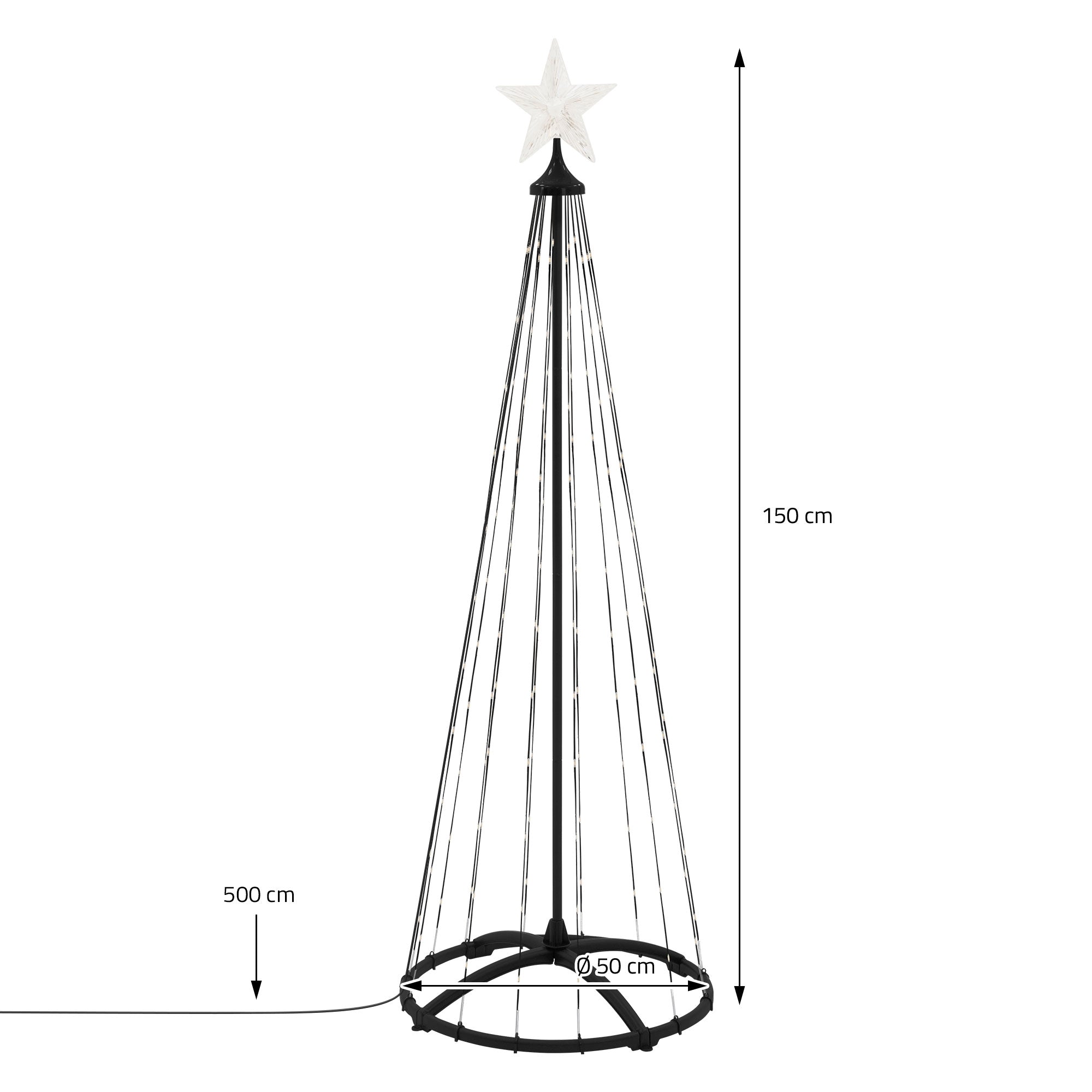 Christmas tree made of lights with star, height 150 cm, diameter 50 cm.