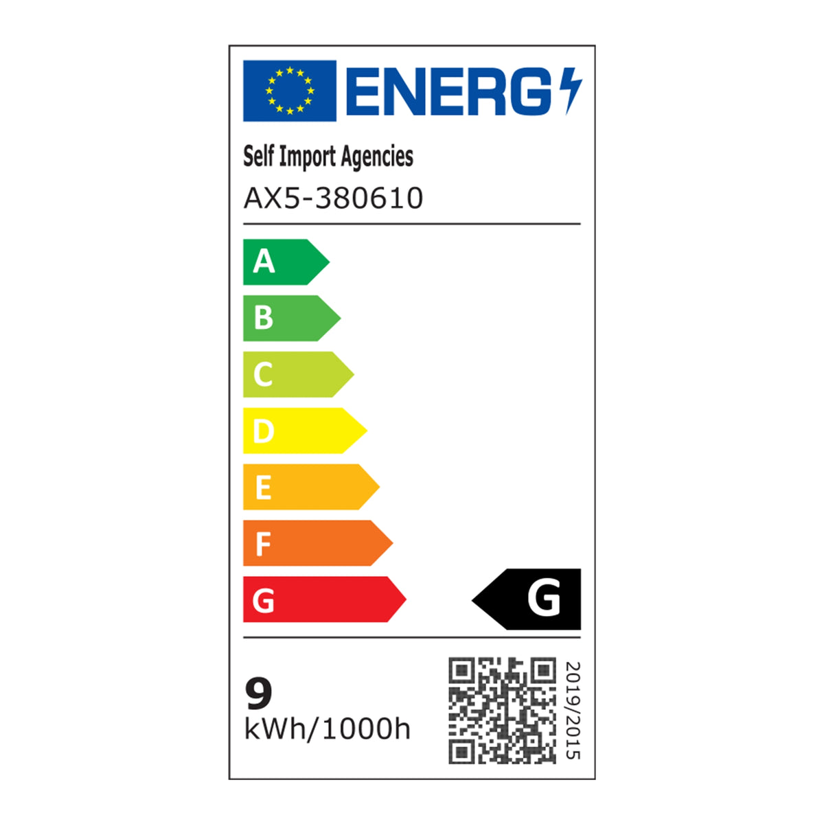 Energy efficiency label with classification from A to G.